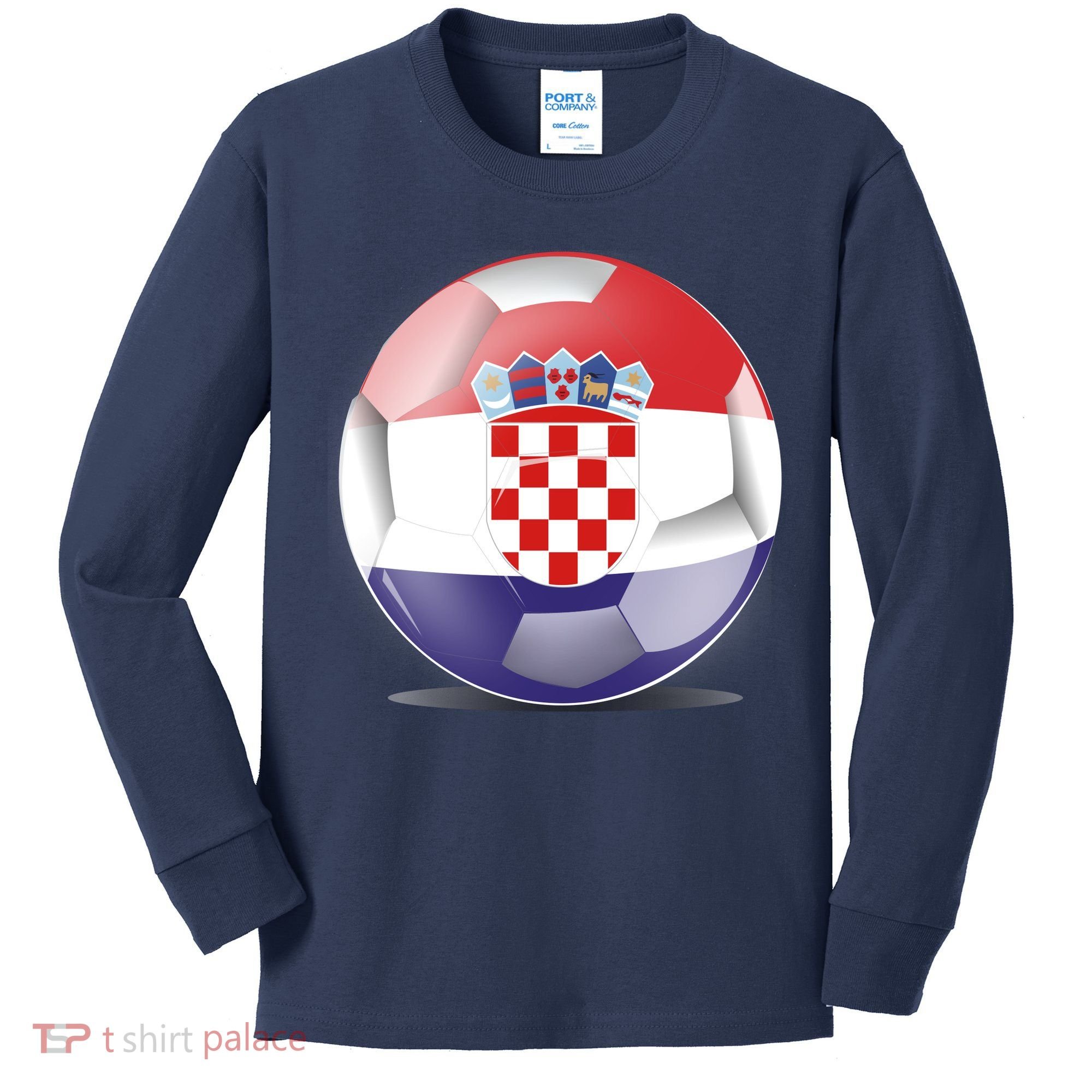 Soccer Ball Country Flag Croatia Kids Long Sleeve Shirt