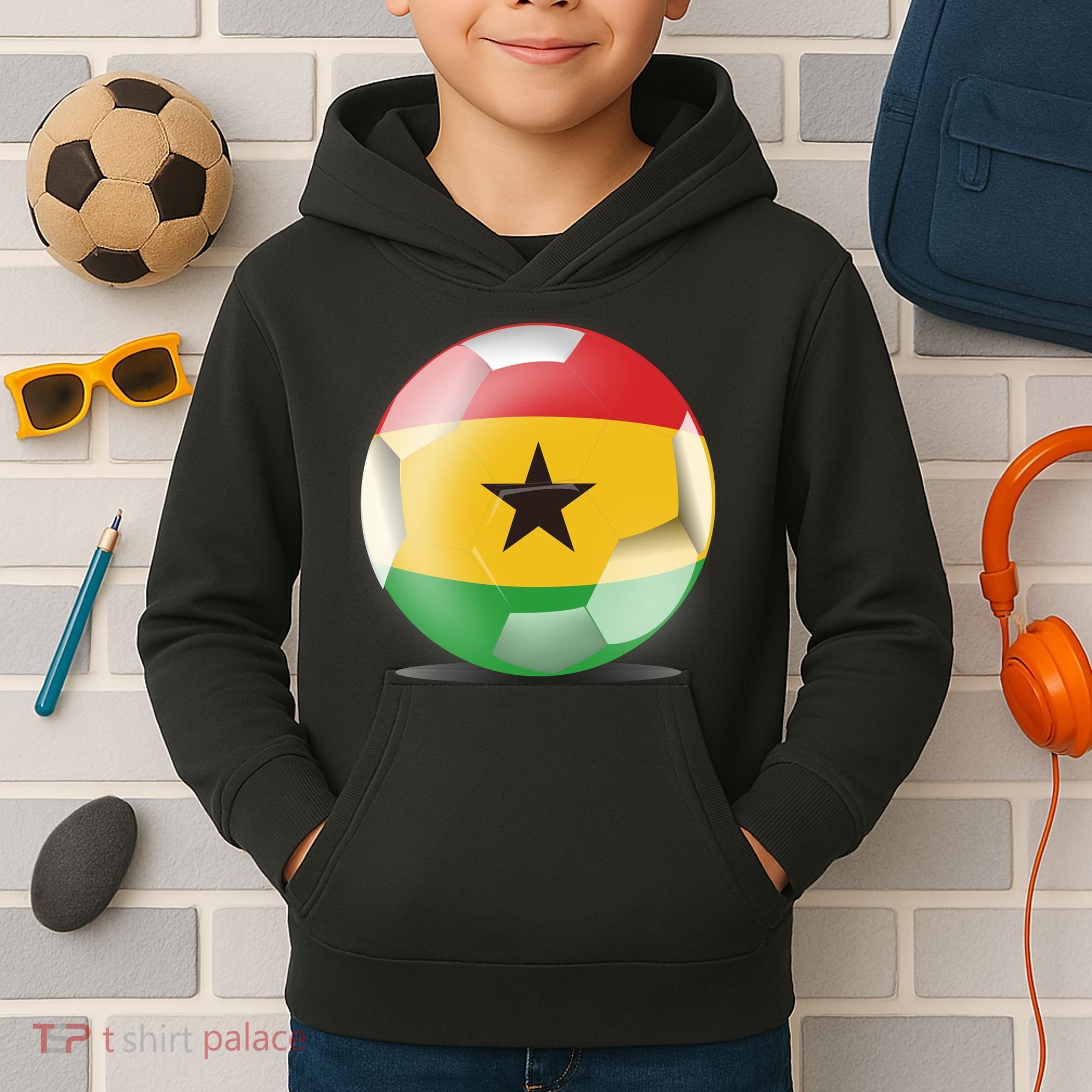 Soccer Ball Country Flag Ghana Kids Hoodie