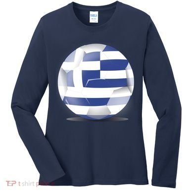 Soccer Ball Country Flag Greece Women's Long Sleeve Shirt