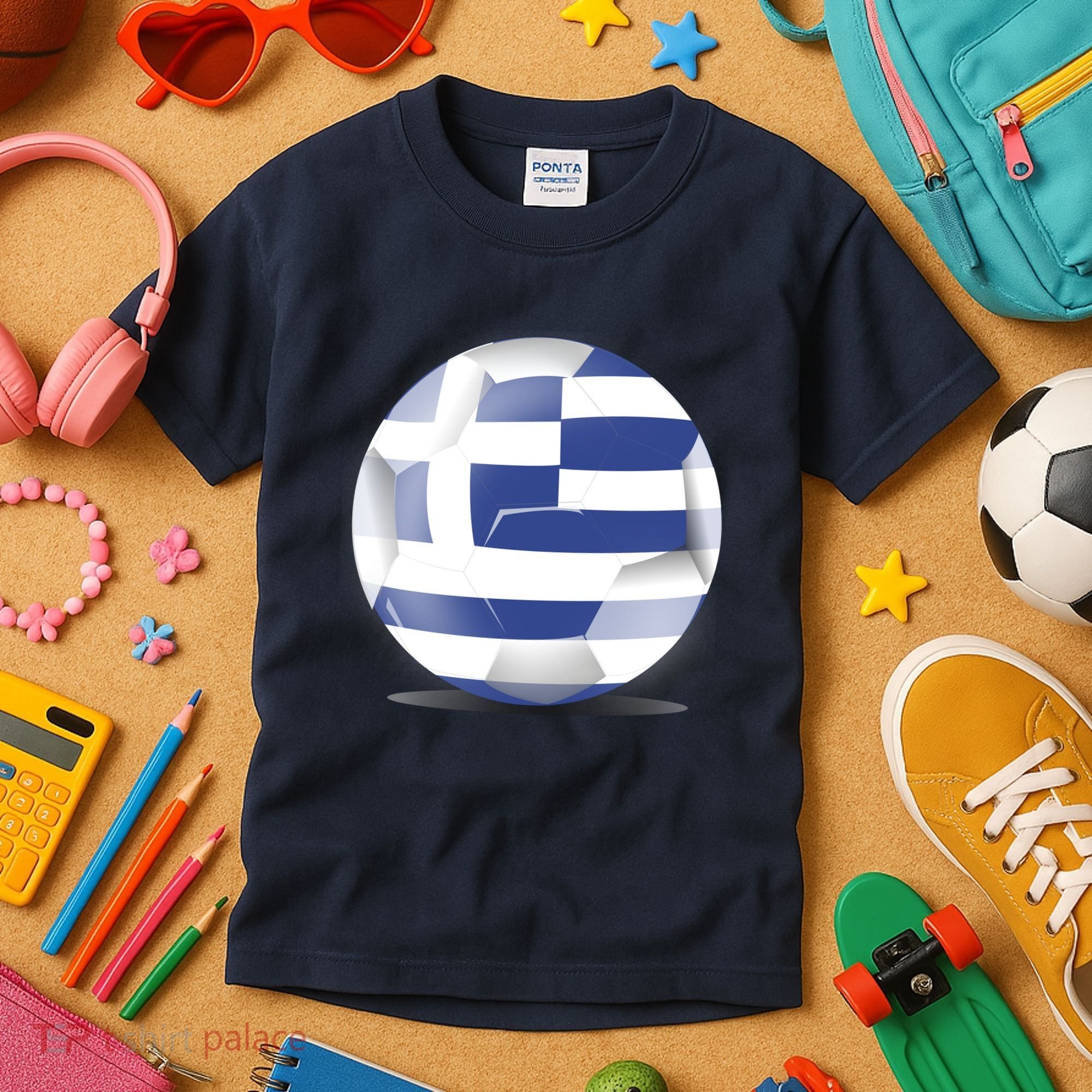 Soccer Ball Country Flag Greece Kids T-Shirt