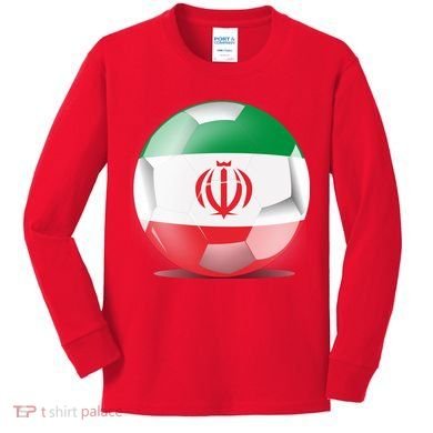 Soccer Ball Country Flag Iran Kids Long Sleeve Shirt