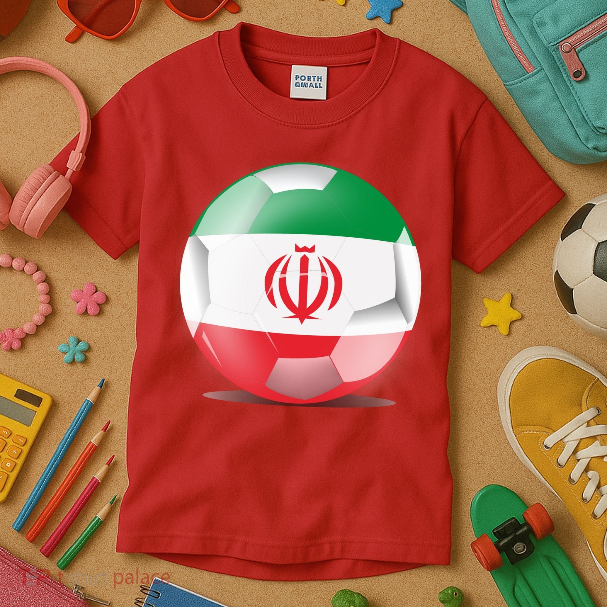 Soccer Ball Country Flag Iran Kids T-Shirt