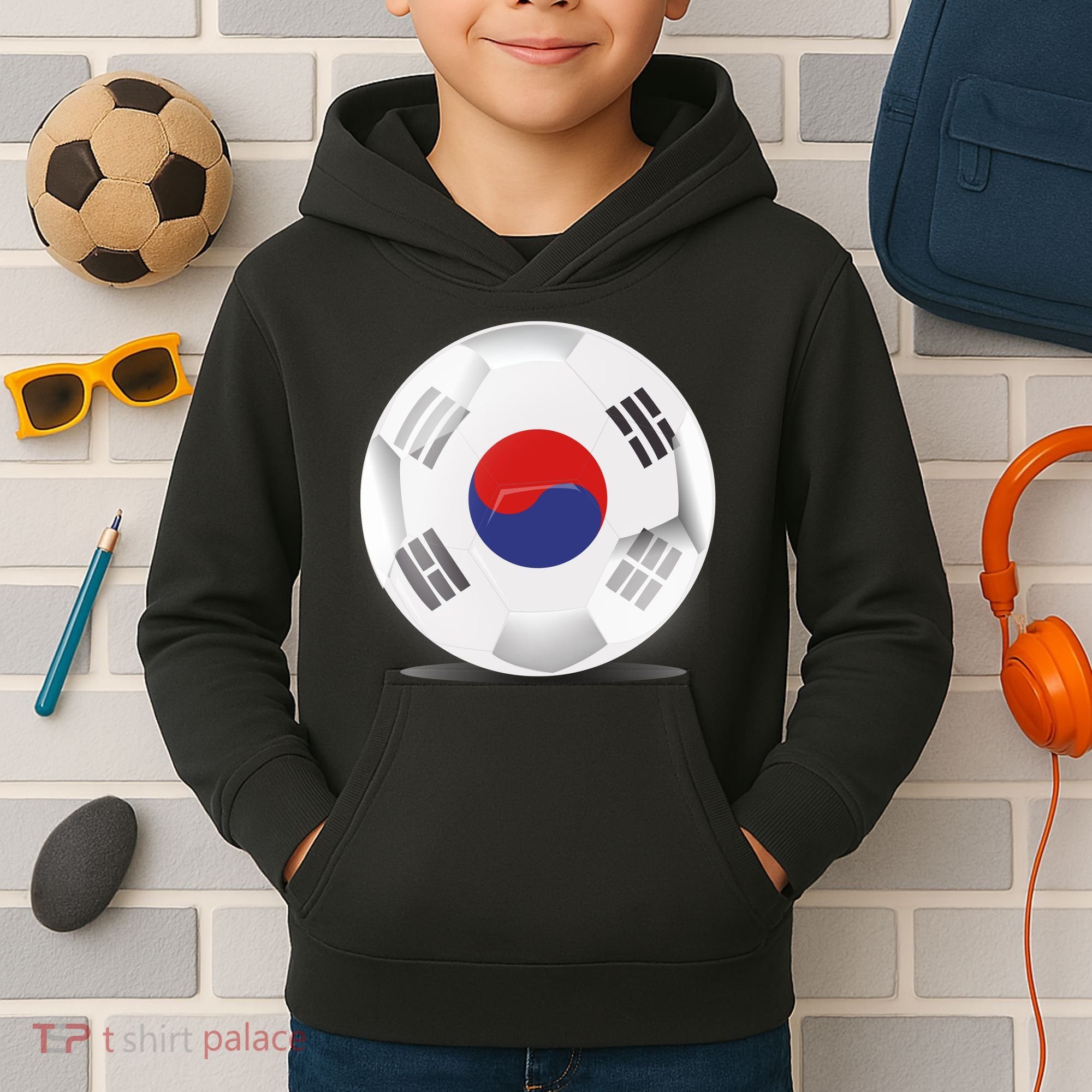 Soccer Ball Country Flag South Korea Kids Hoodie