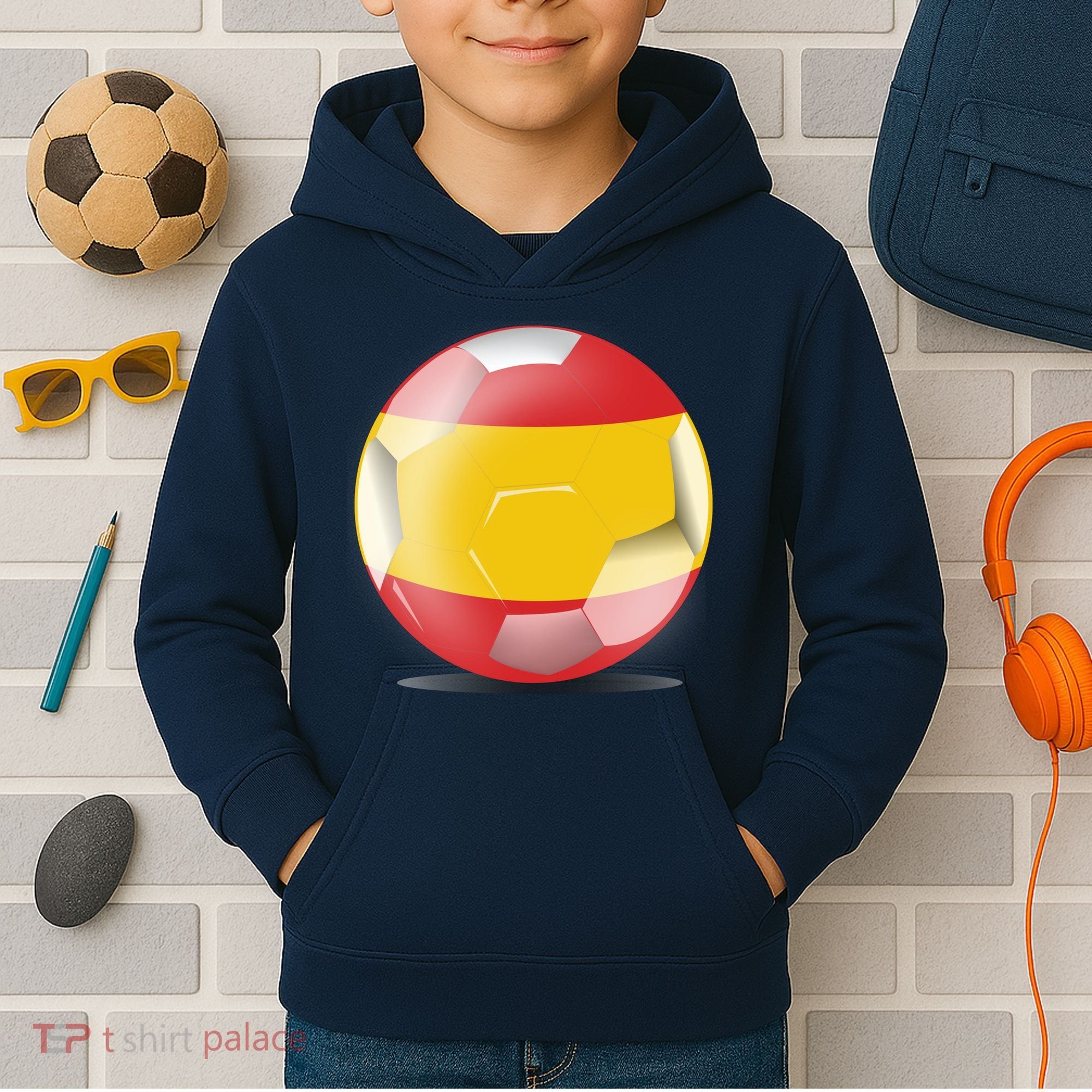 Soccer Ball Country Flag Spain Kids Hoodie