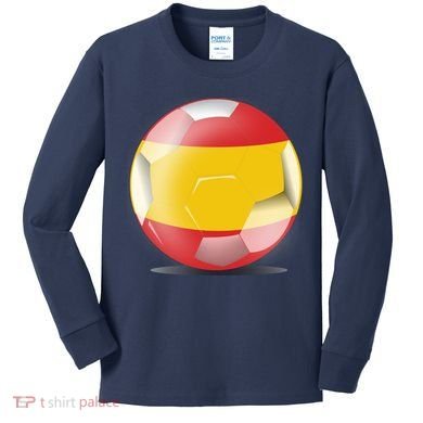 Soccer Ball Country Flag Spain Kids Long Sleeve Shirt