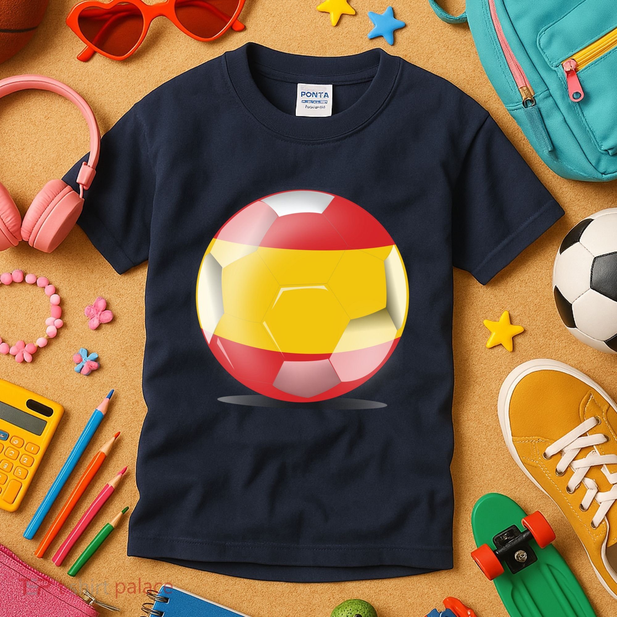 Soccer Ball Country Flag Spain Kids T-Shirt