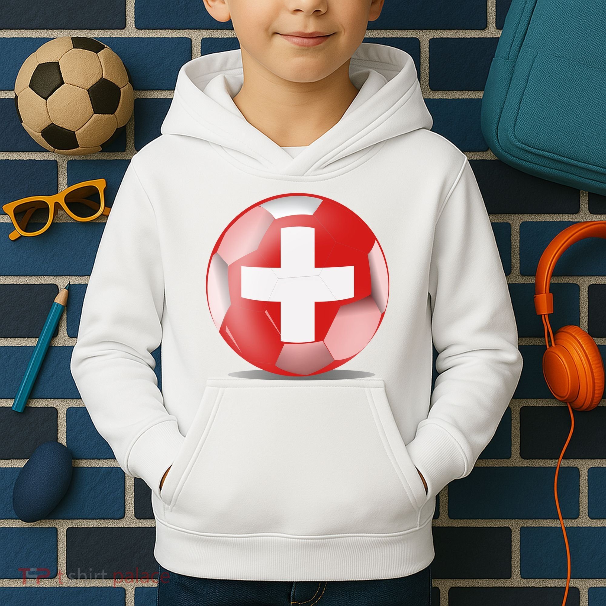 Soccer Ball Country Flag Switzerland Kids Hoodie