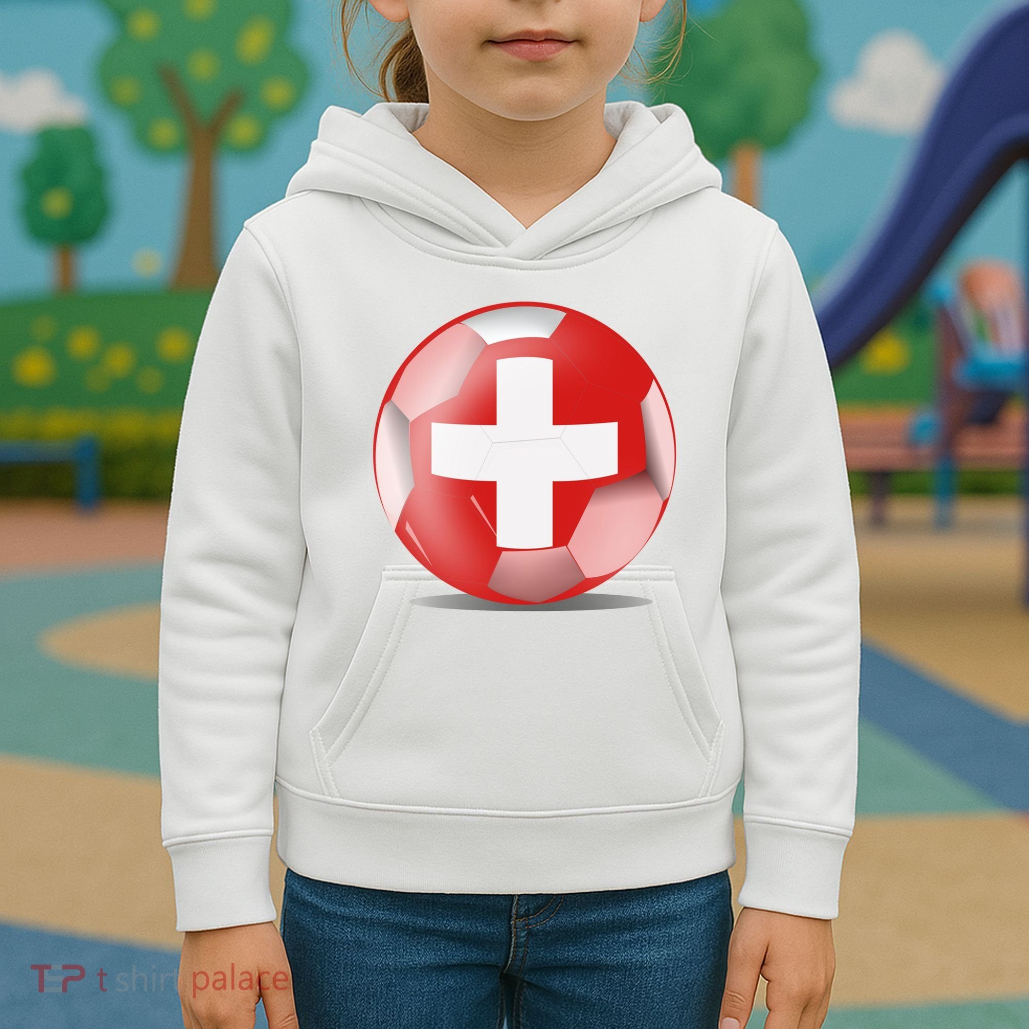 Soccer Ball Country Flag Switzerland Kids Hoodie