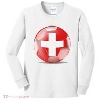 Soccer Ball Country Flag Switzerland Kids Long Sleeve Shirt thumb 0