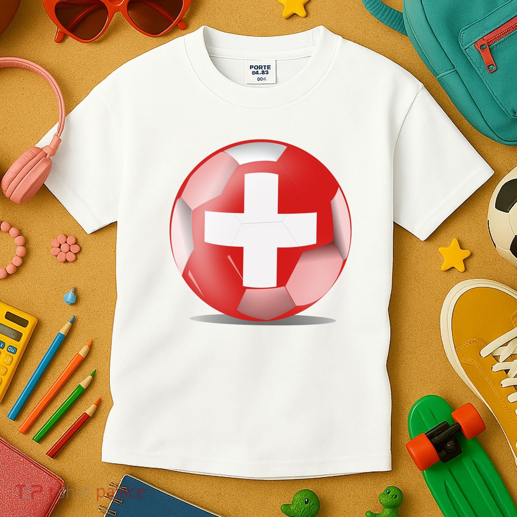 Soccer Ball Country Flag Switzerland Kids T-Shirt