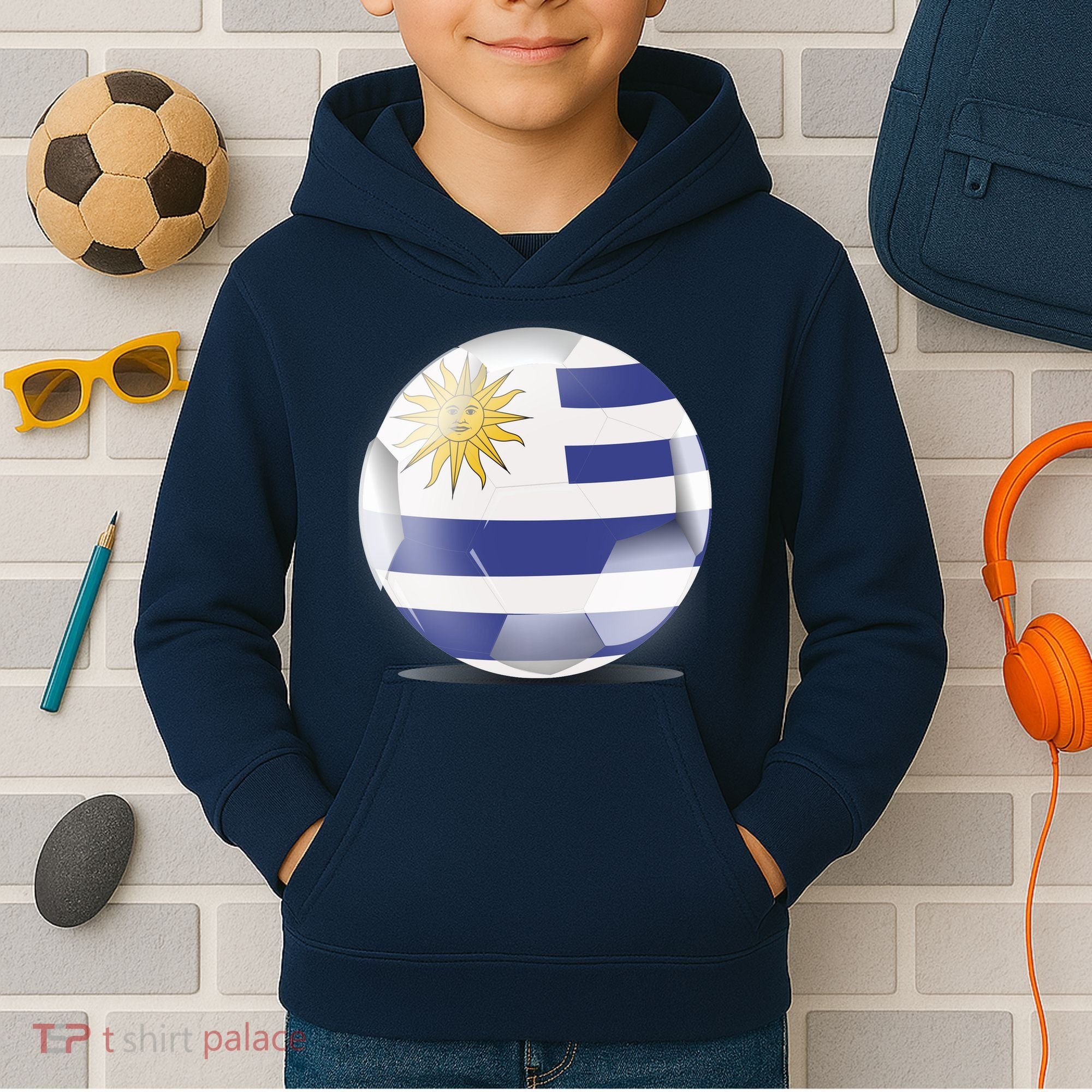 Soccer Ball Country Flag Uruguay Kids Hoodie