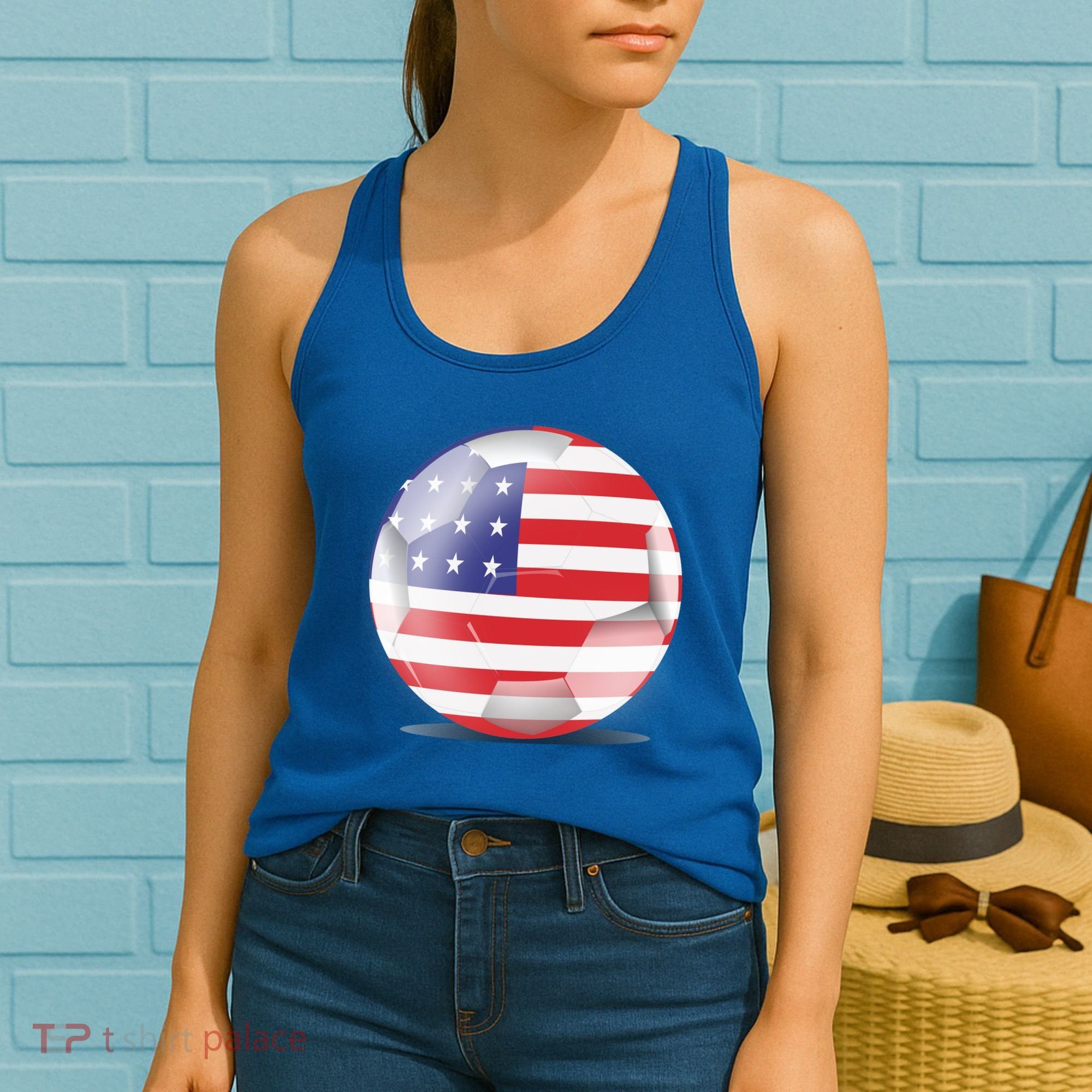 Soccer Ball Country Flag USA Women's Tank Top