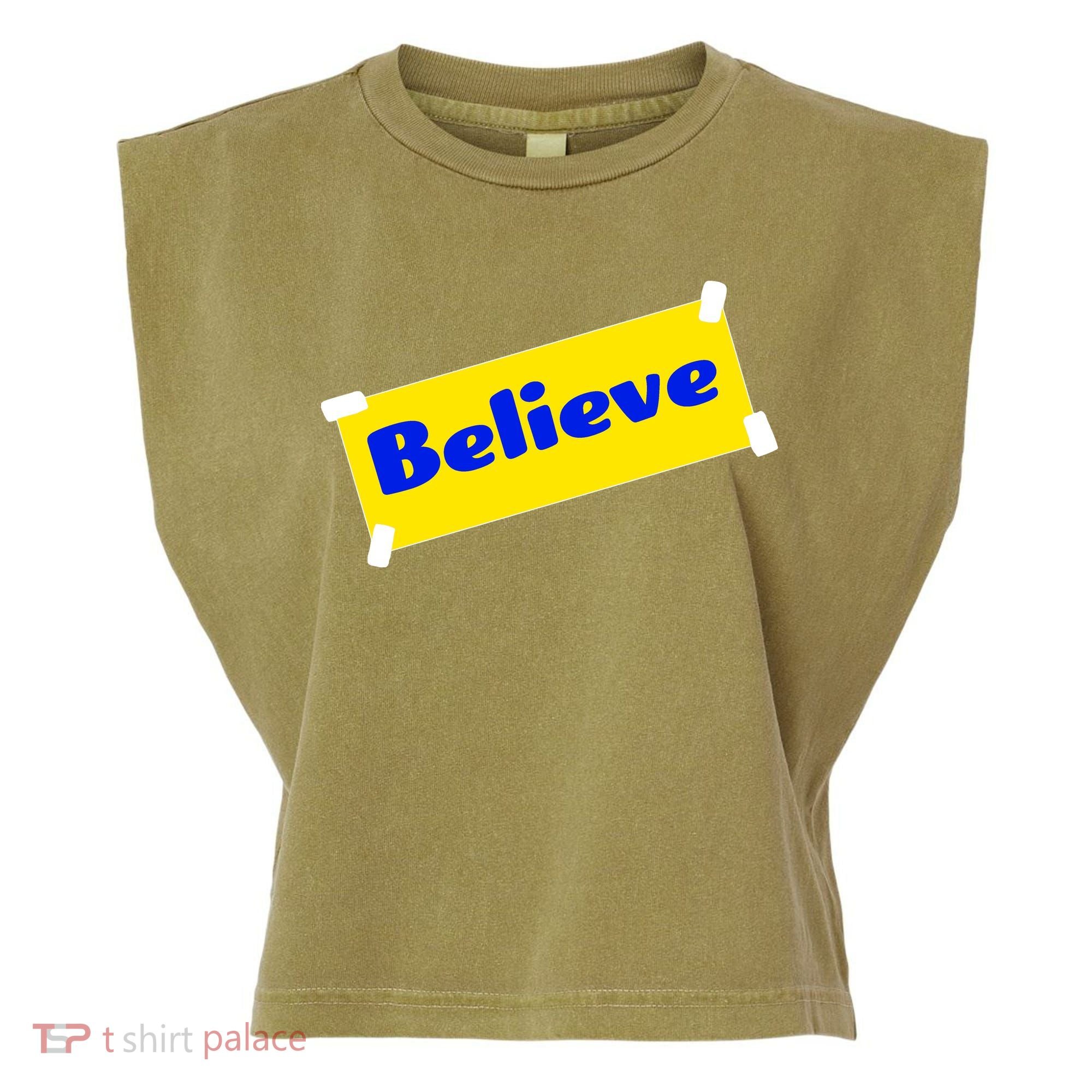 Soccer Believe Faith Coach Garment-Dyed Women's Muscle Tee