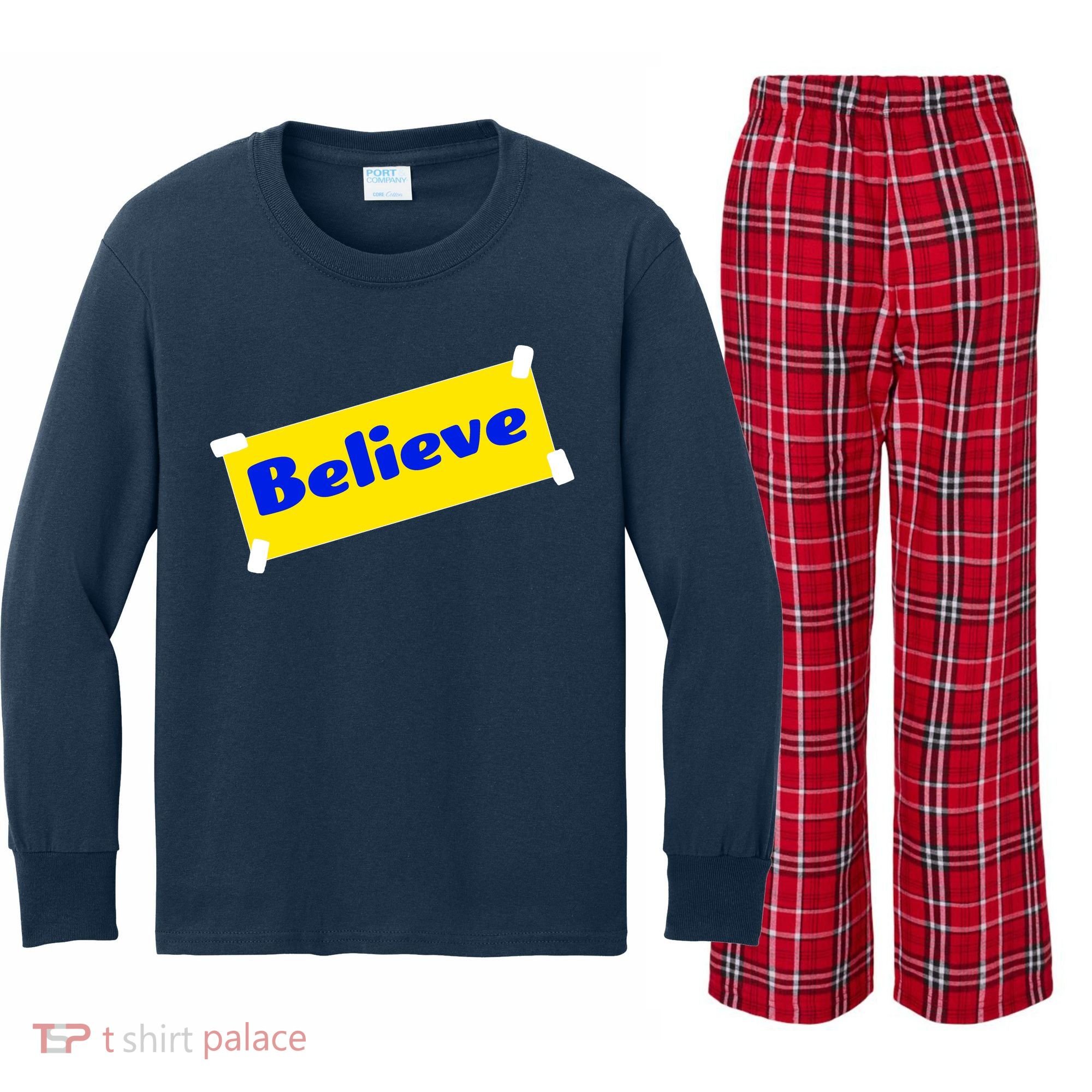Soccer Believe Faith Coach Kids Long Sleeve Plaid Pajama Set