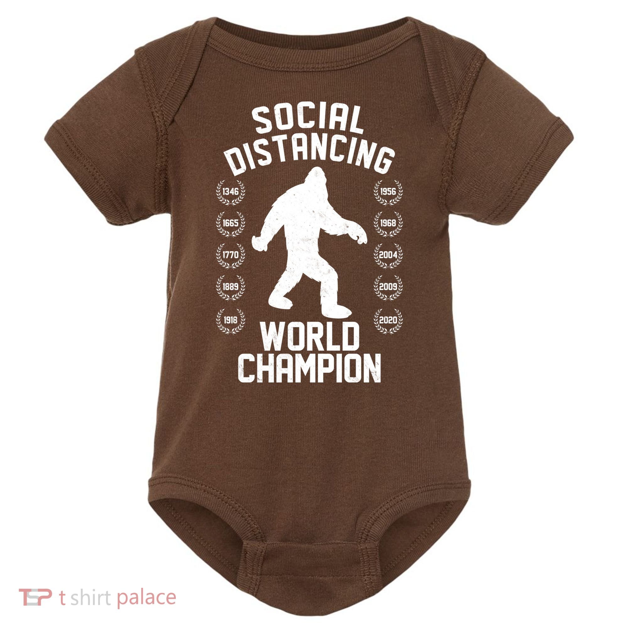 Social Distancing World Champion Sasquatch Baby Bodysuit