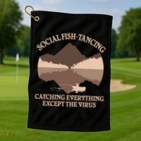 Social Fish-Tancing Funny Social Distancing Golf Towel thumb 1