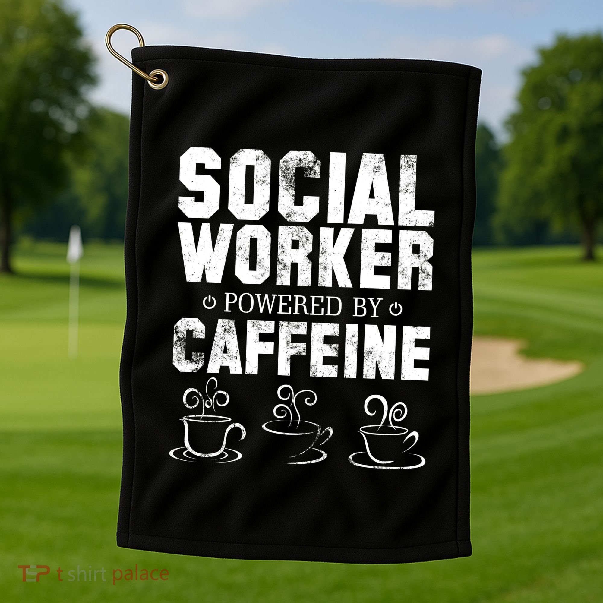 Social Worker Powered By Caffeine Golf Towel