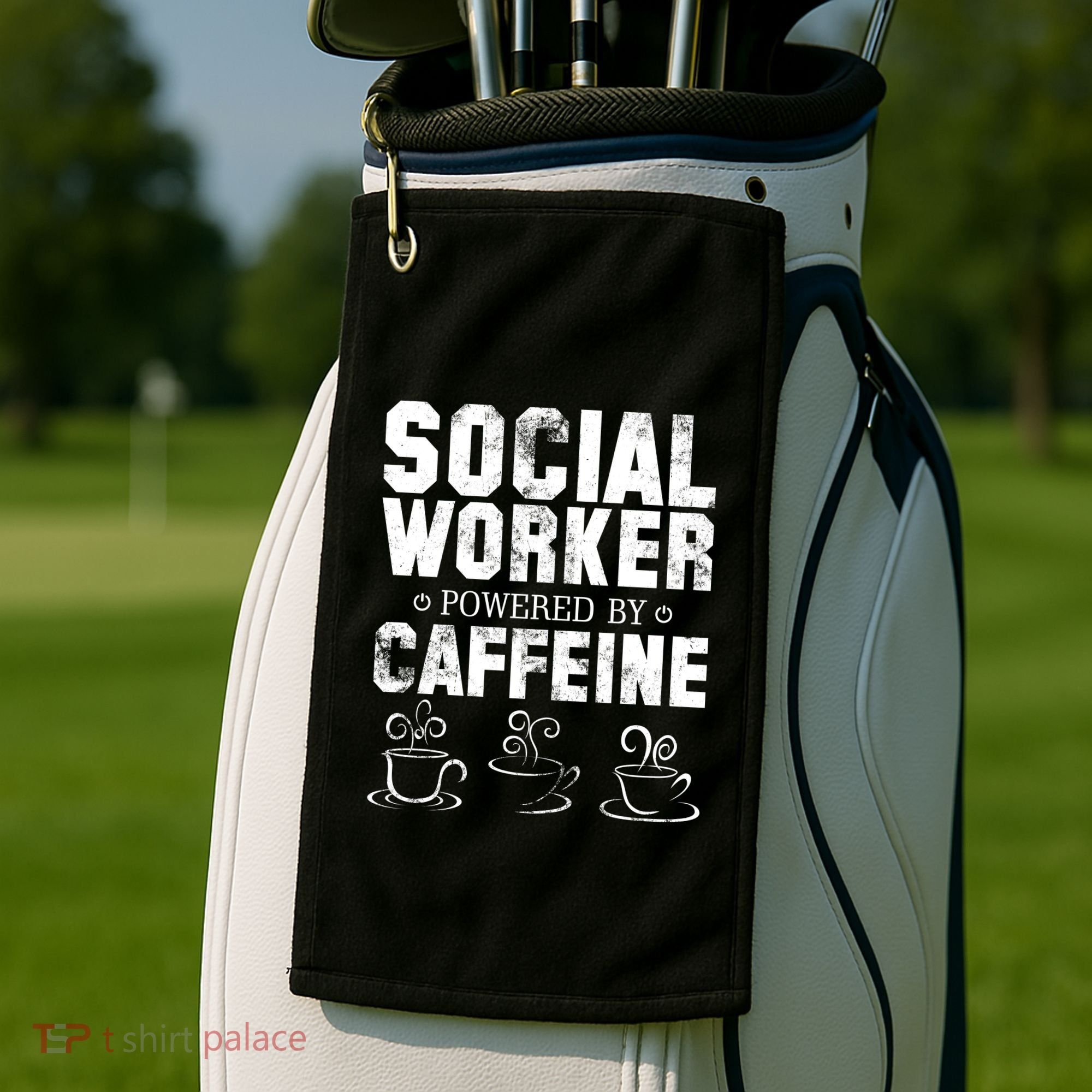 Social Worker Powered By Caffeine Golf Towel