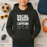 Social Worker Powered By Caffeine Kids Hoodie thumb 2