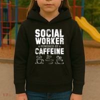 Social Worker Powered By Caffeine Kids Hoodie thumb 3