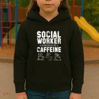 Social Worker Powered By Caffeine Kids Hoodie thumb 3