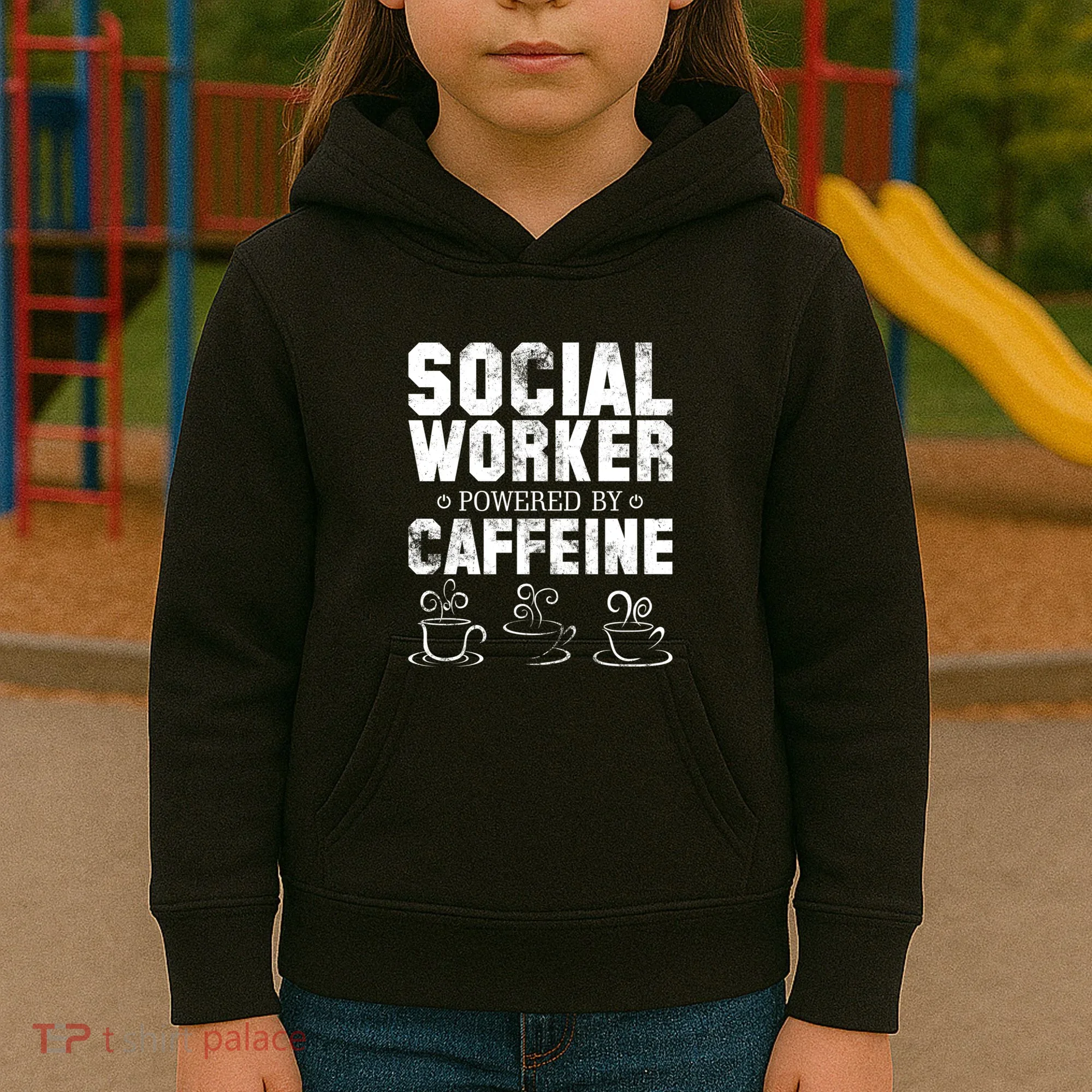 Social Worker Powered By Caffeine Kids Hoodie