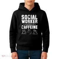 Social Worker Powered By Caffeine Kids Hoodie thumb 4