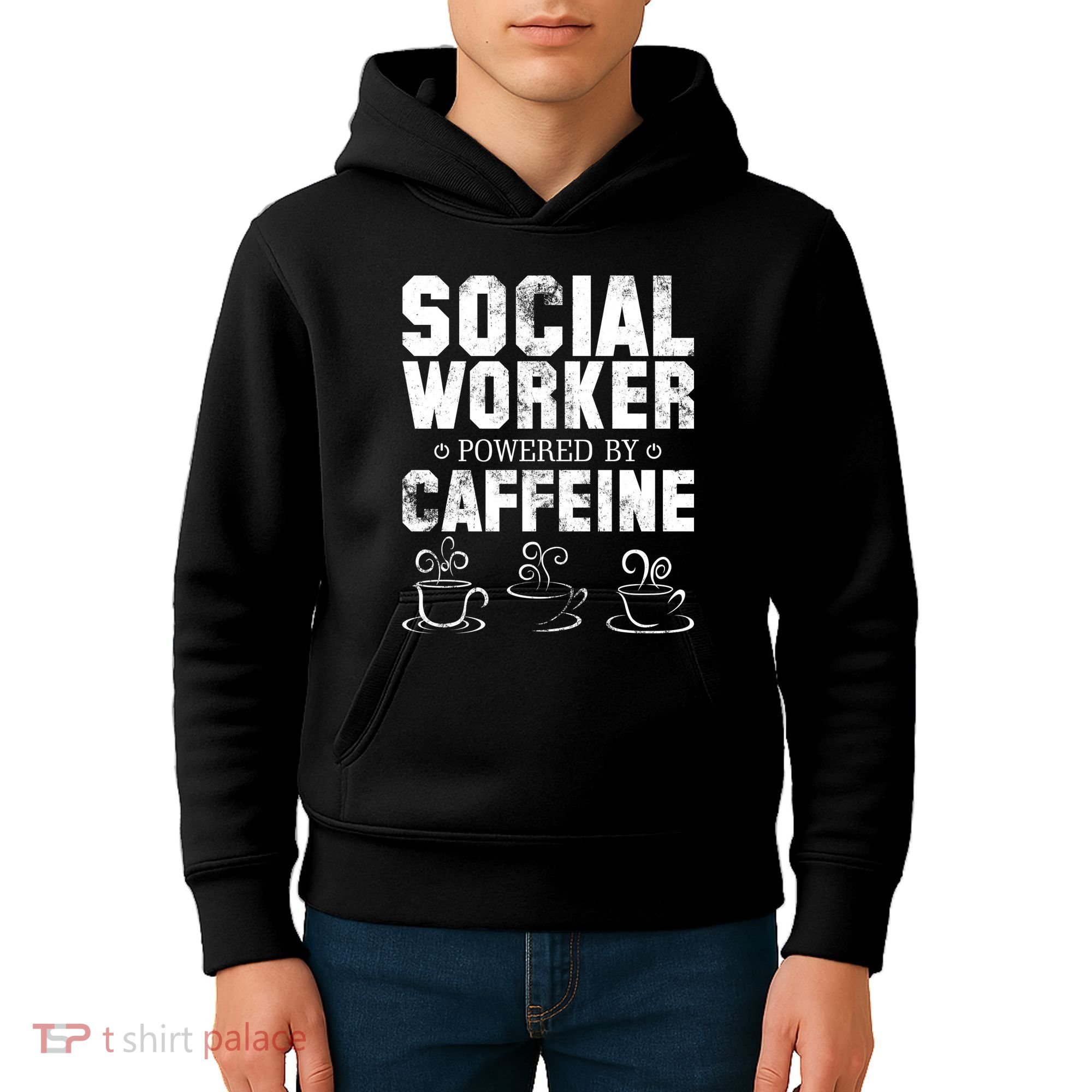 Social Worker Powered By Caffeine Kids Hoodie
