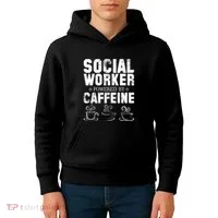 Social Worker Powered By Caffeine Kids Hoodie thumb 4