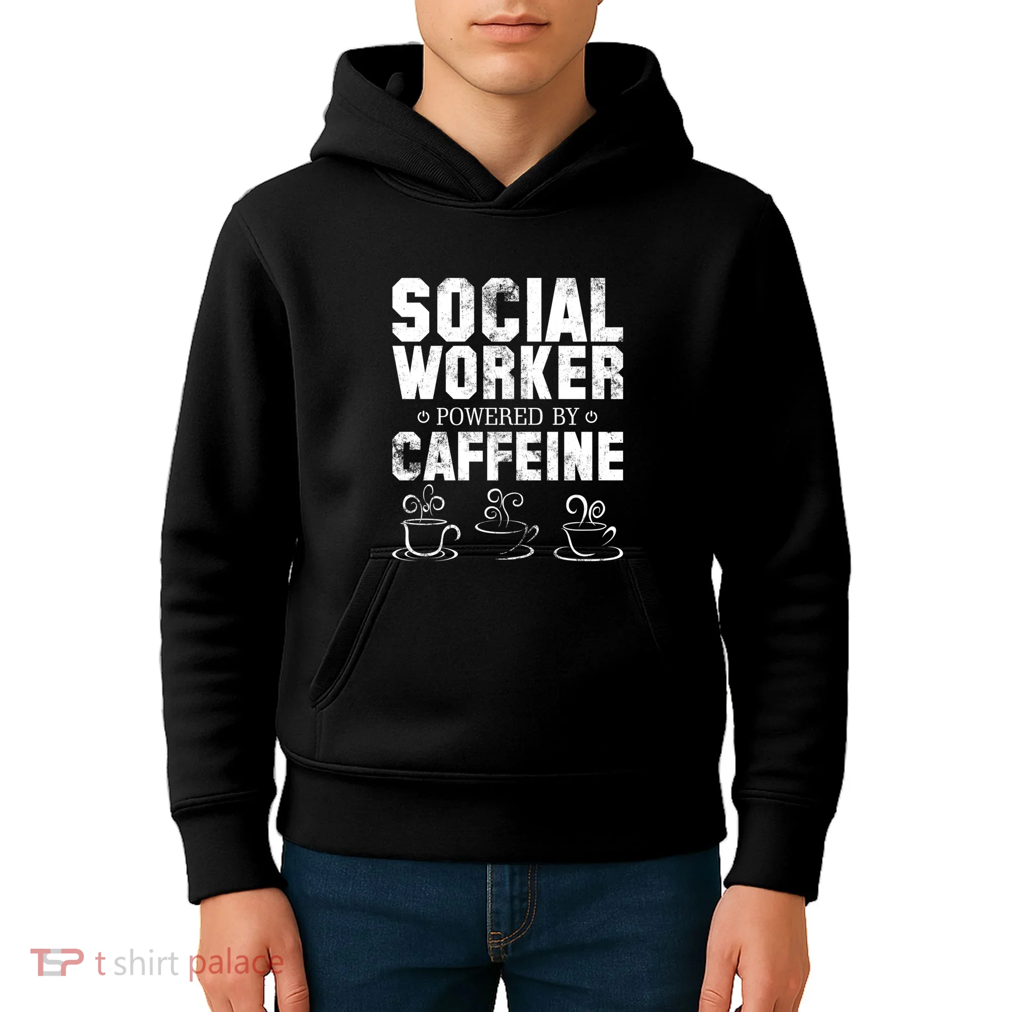 Social Worker Powered By Caffeine Kids Hoodie