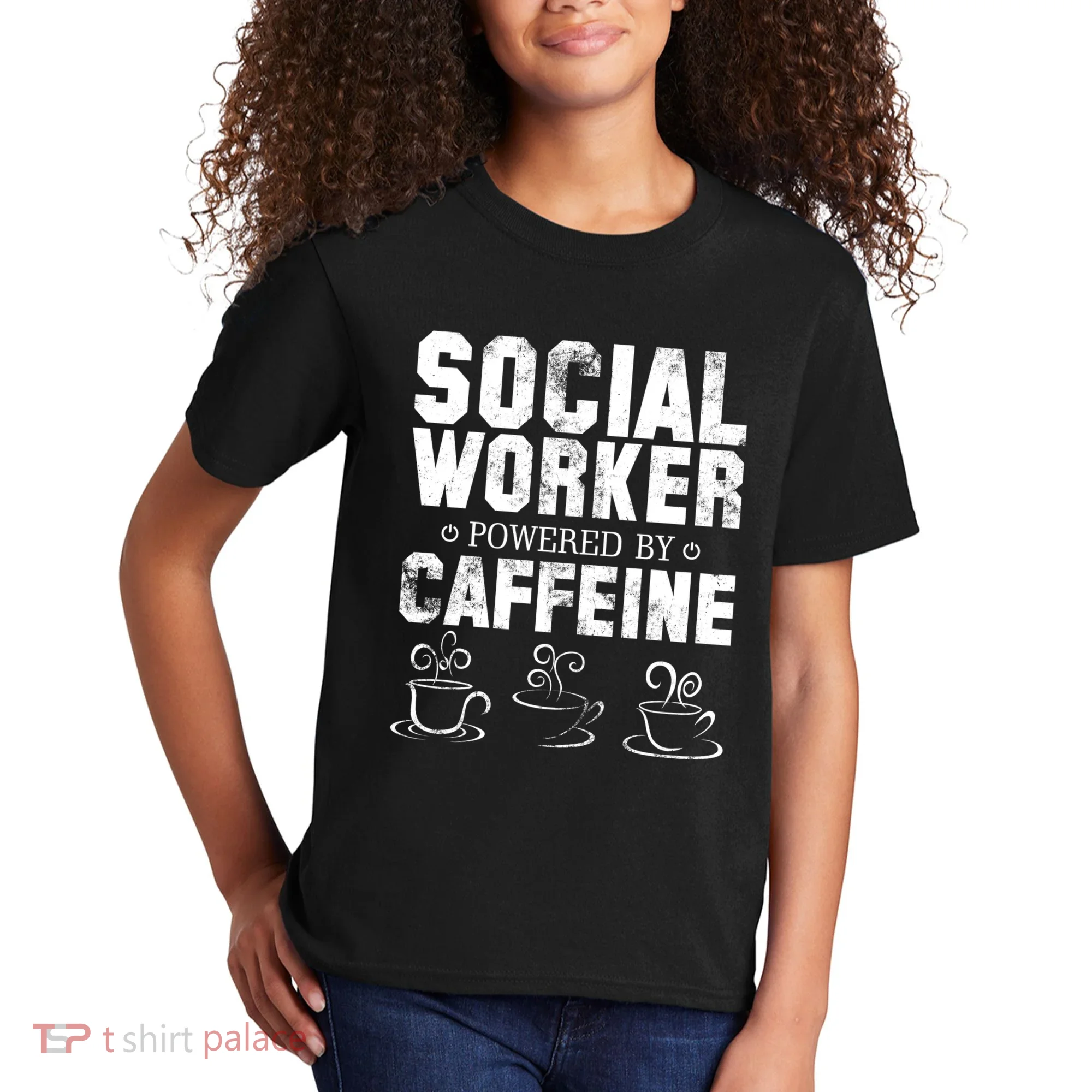 Social Worker Powered By Caffeine Kids T-Shirt