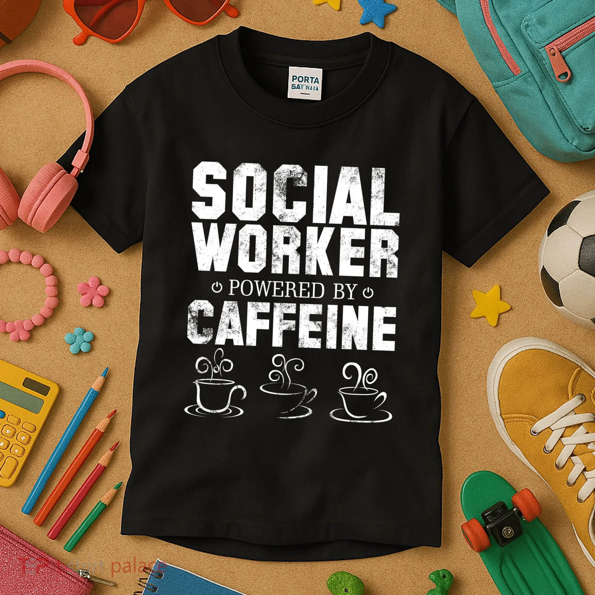 Social Worker Powered By Caffeine Kids T-Shirt