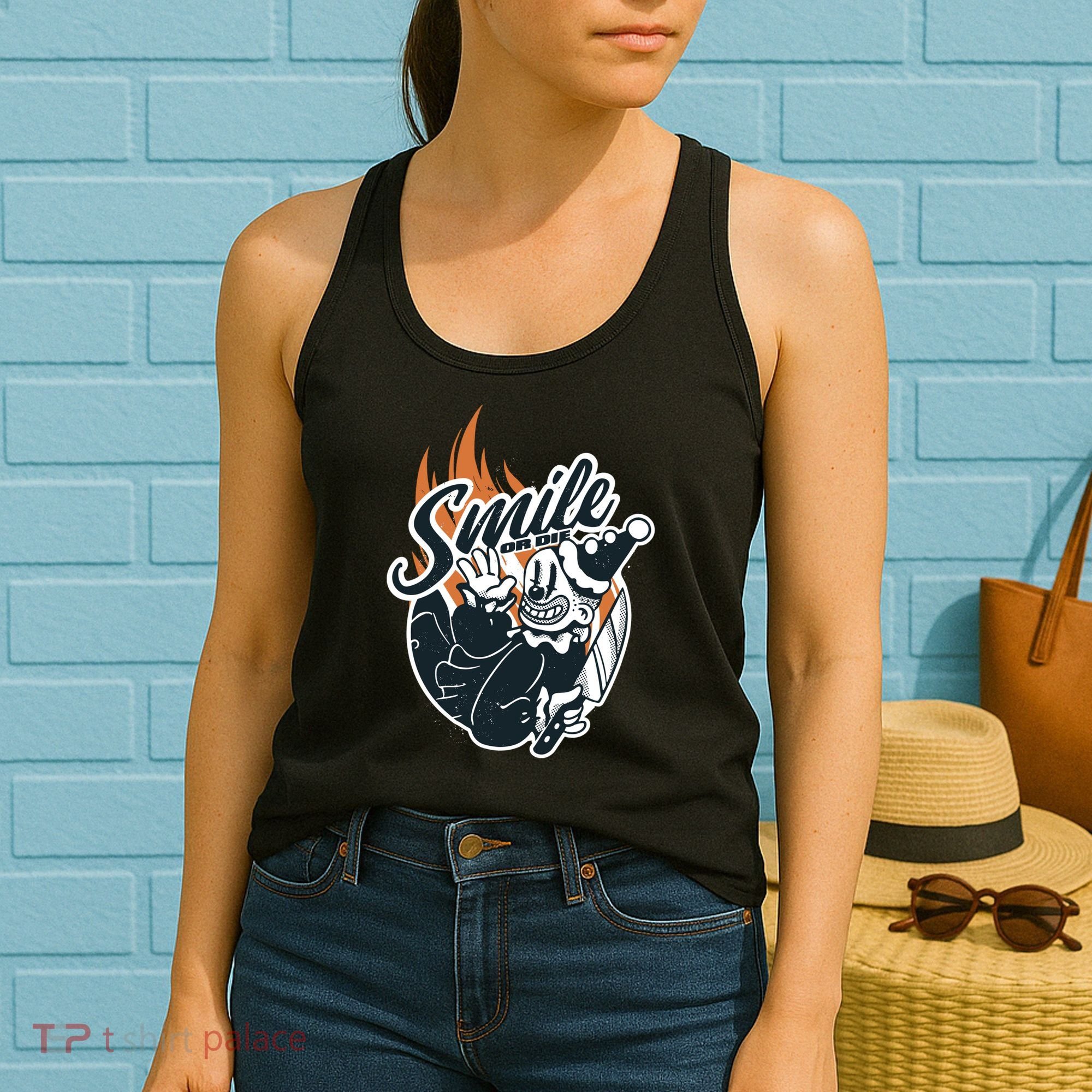 Smile Or Die Scary Clown Halloween Women's Tank Top