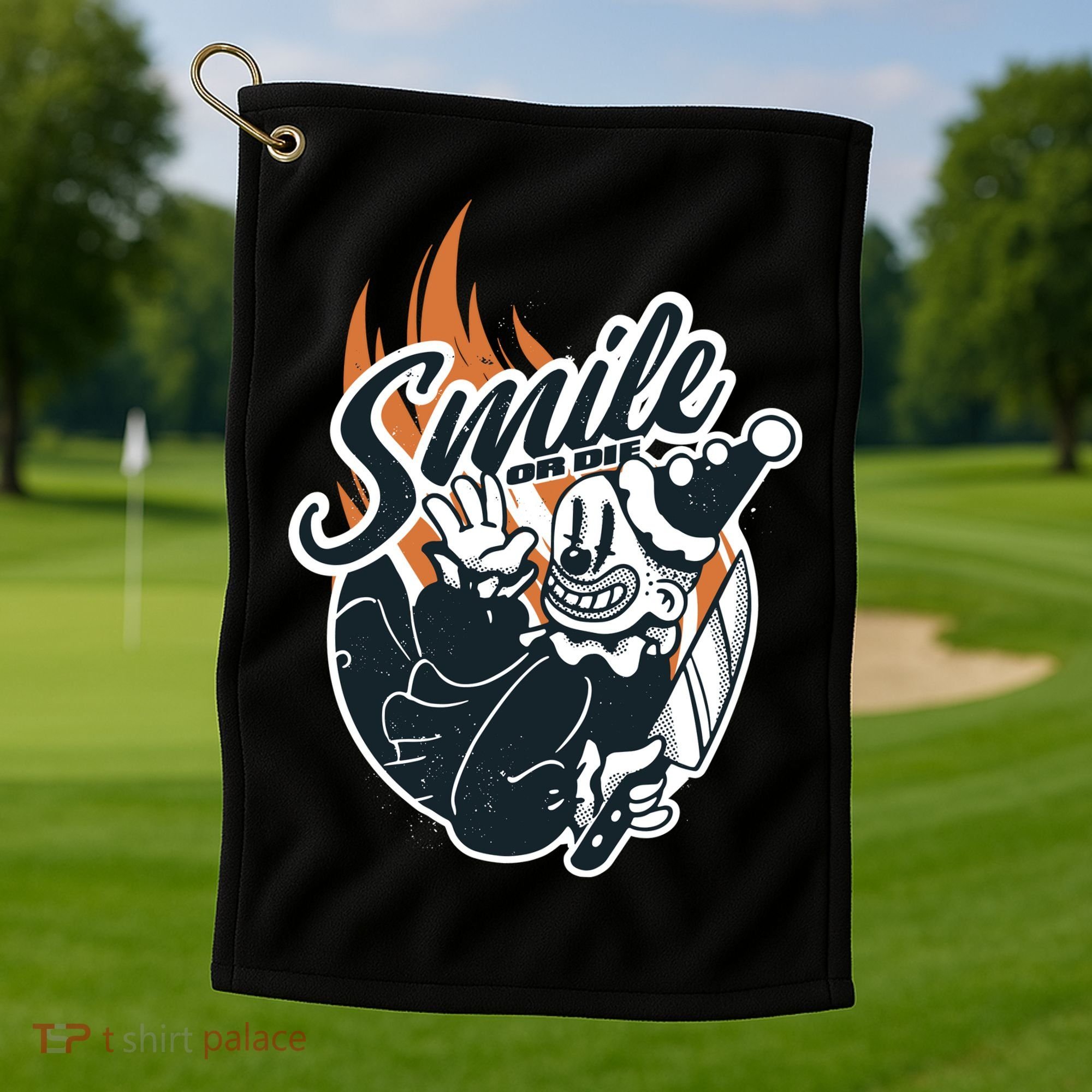 Smile Or Die Scary Clown Halloween Golf Towel