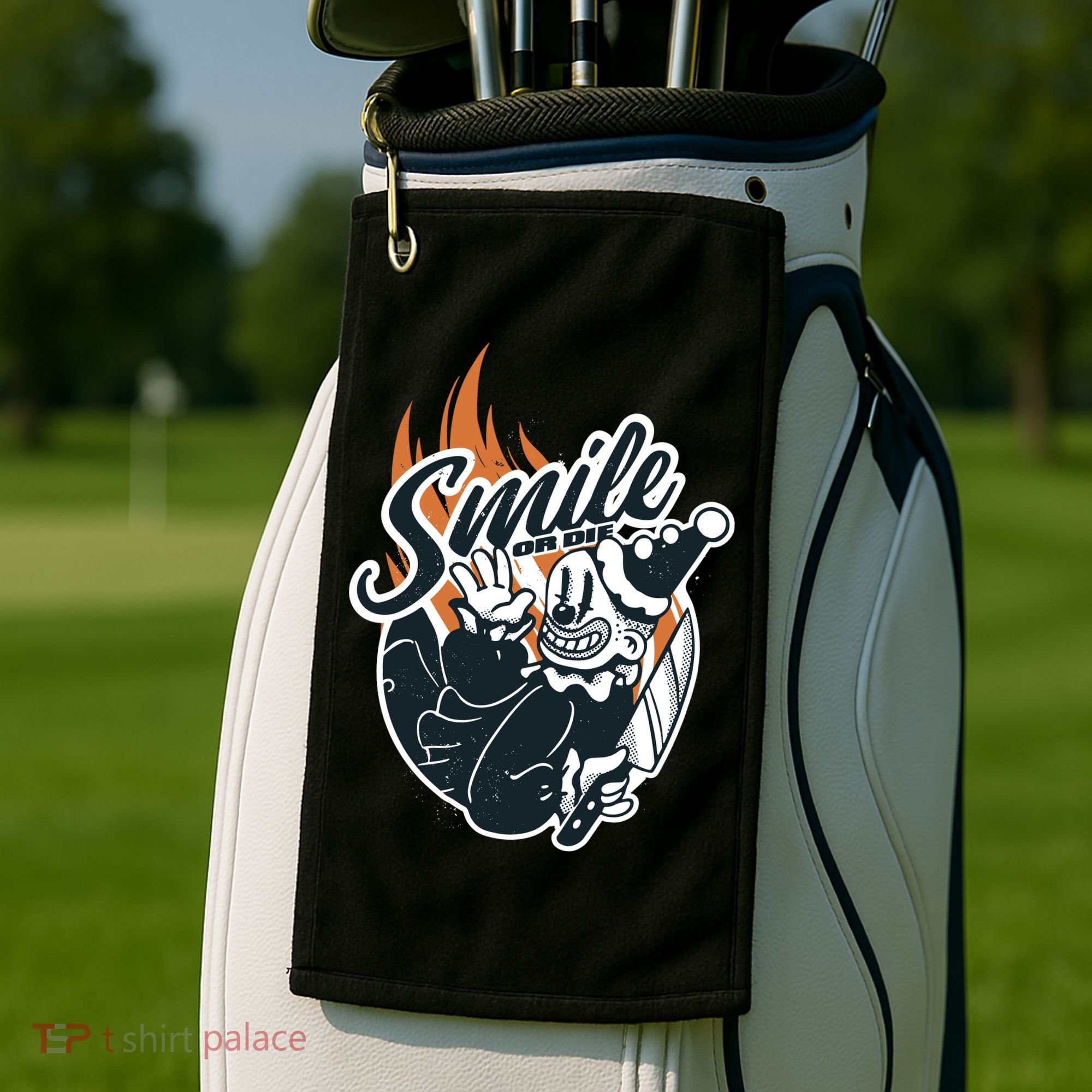 Smile Or Die Scary Clown Halloween Golf Towel