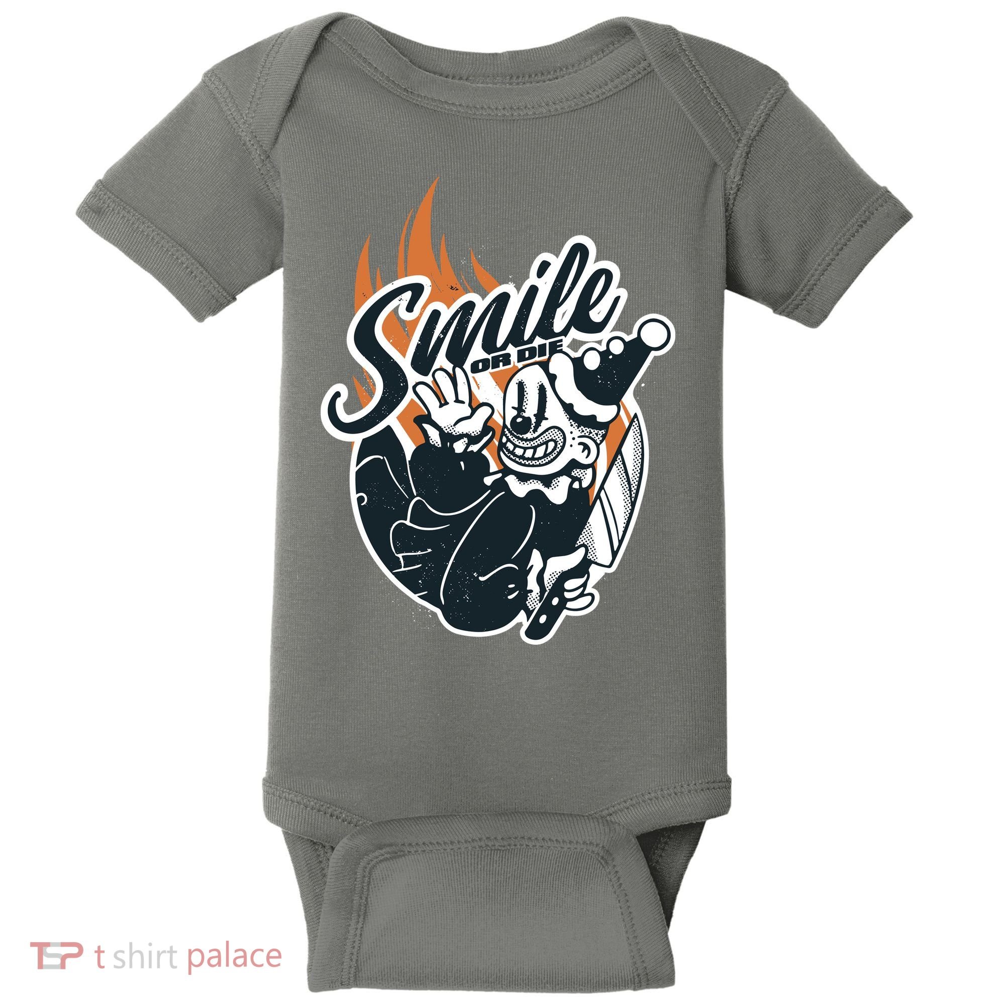 Smile Or Die Scary Clown Halloween Baby Bodysuit