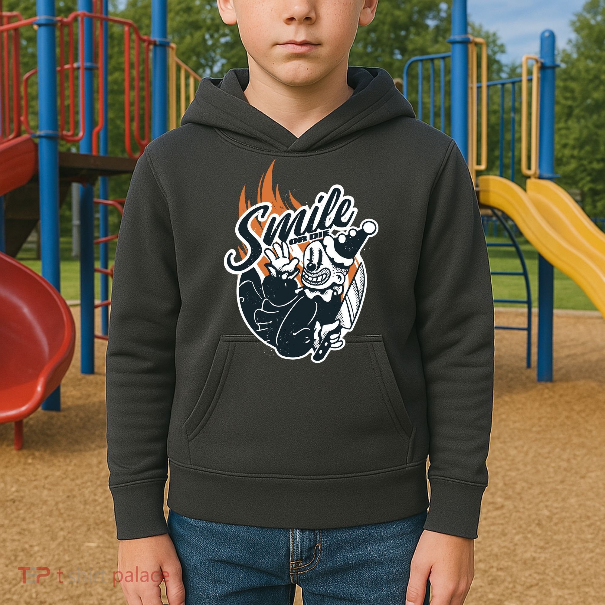 Smile Or Die Scary Clown Halloween Kids Hoodie