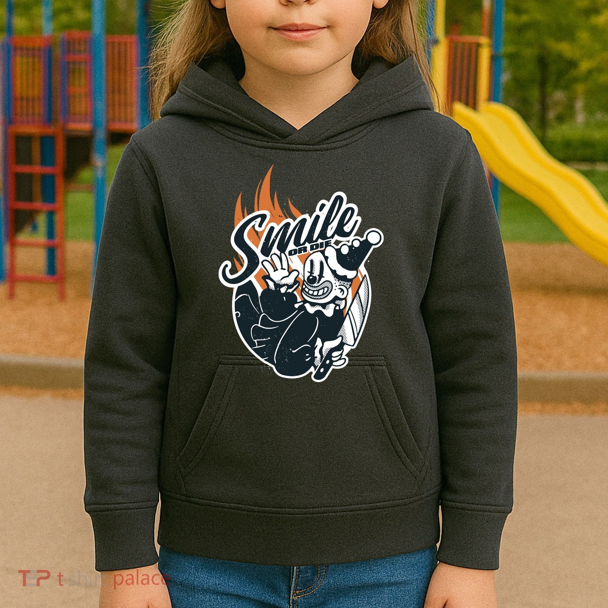 Smile Or Die Scary Clown Halloween Kids Hoodie