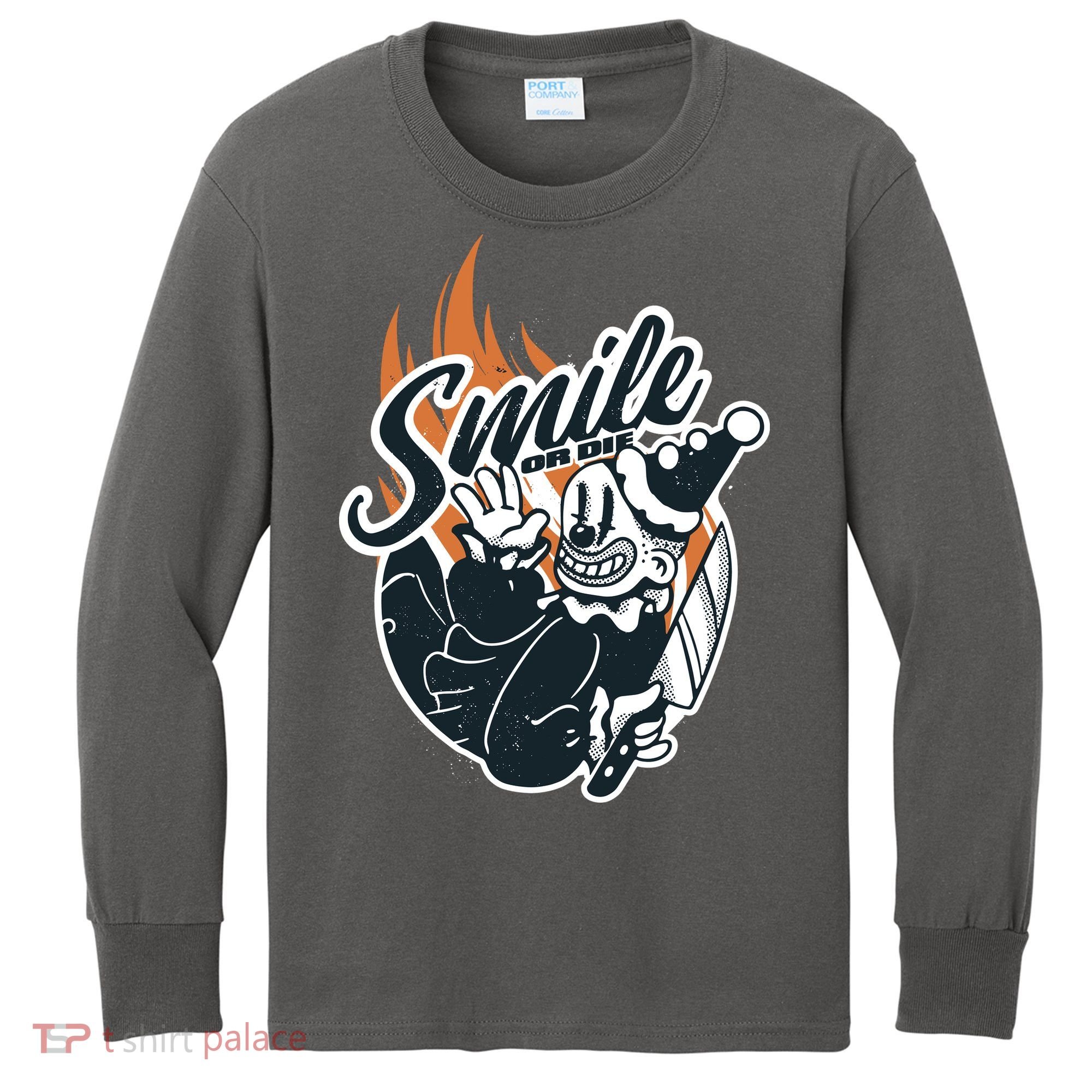 Smile Or Die Scary Clown Halloween Kids Long Sleeve Shirt