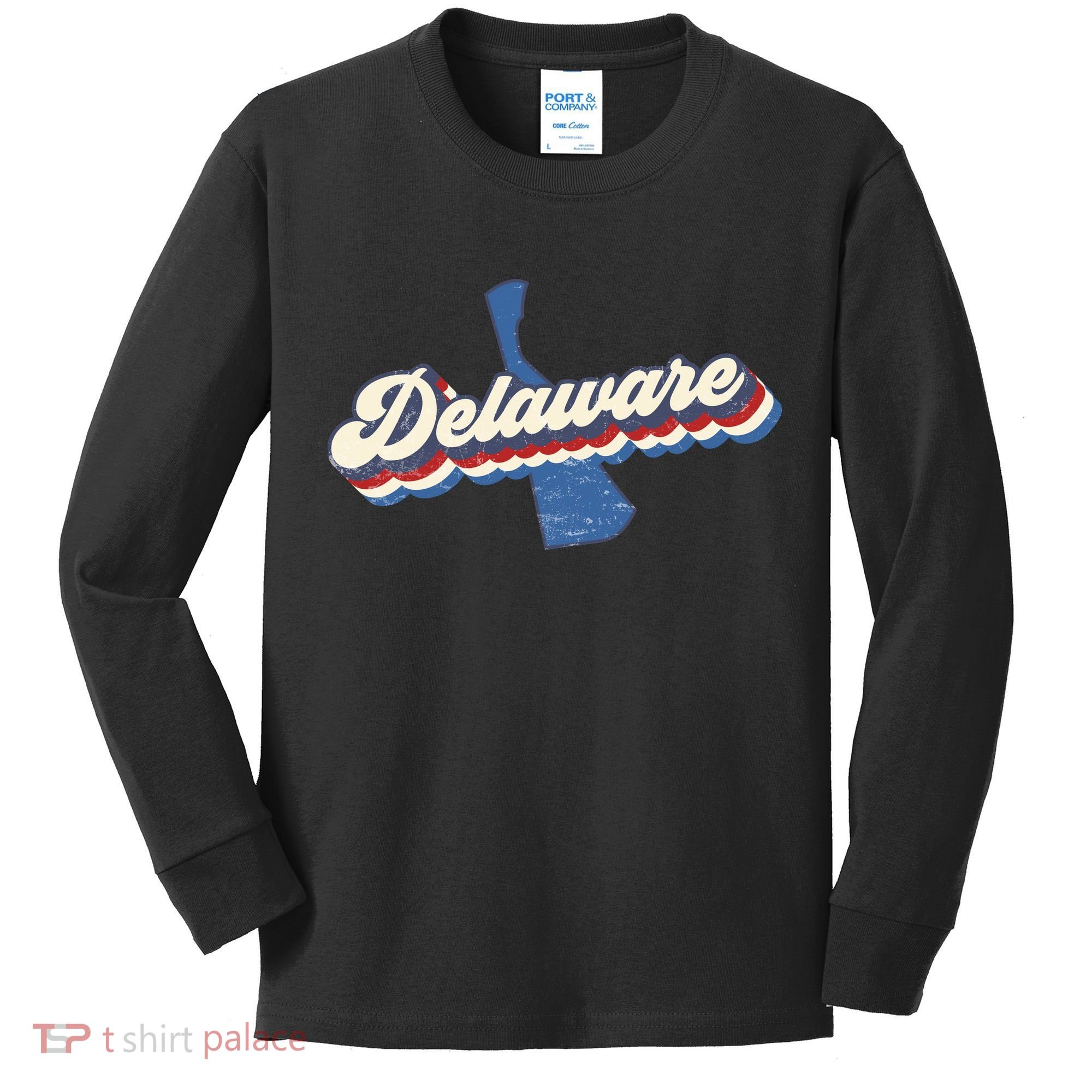 State Of Delaware Retro Logo Kids Long Sleeve Shirt