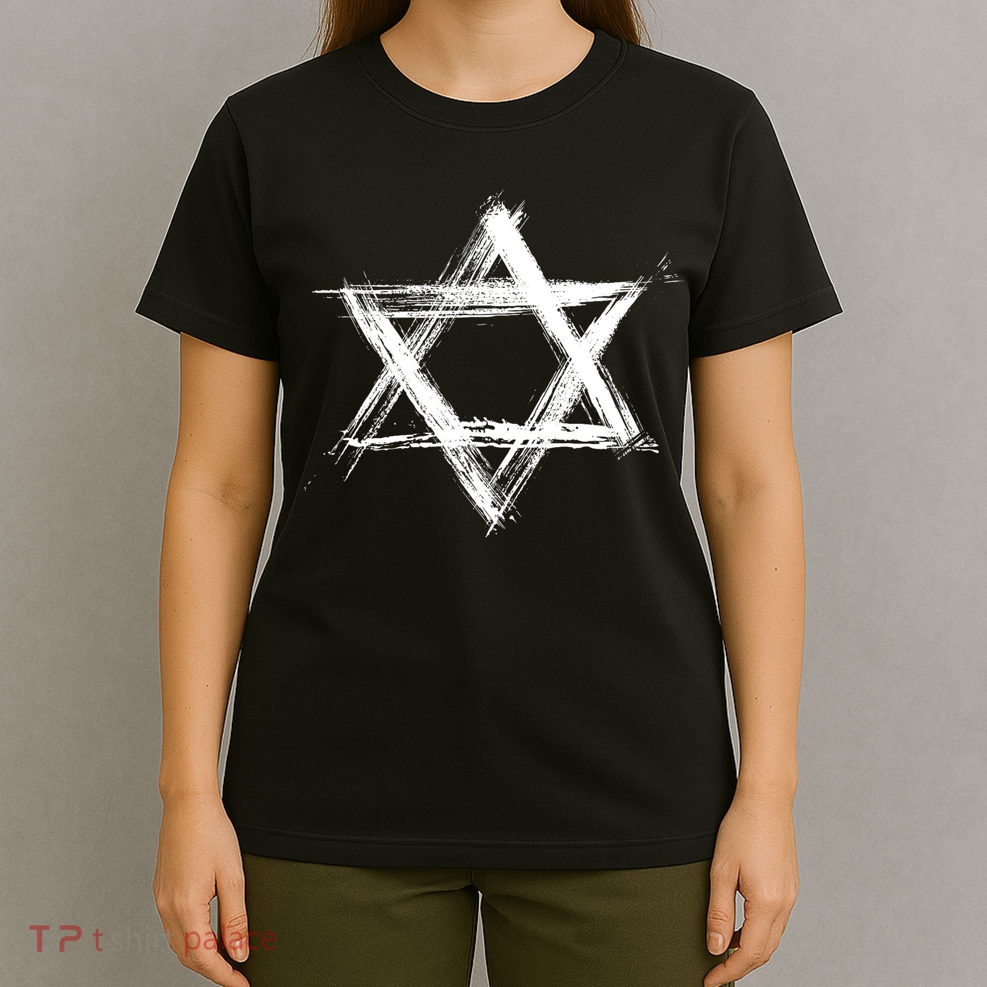 Star Of David Pride Israel Jewish Israeli Flag Brush Stroke T-Shirt