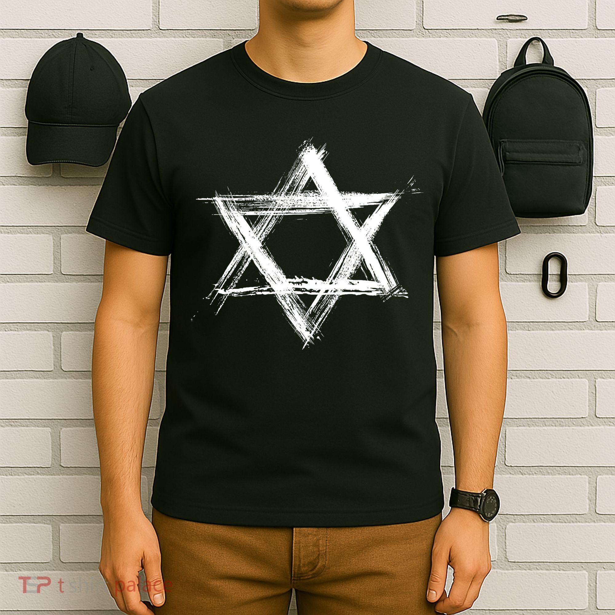 Star Of David Pride Israel Jewish Israeli Flag Brush Stroke T-Shirt
