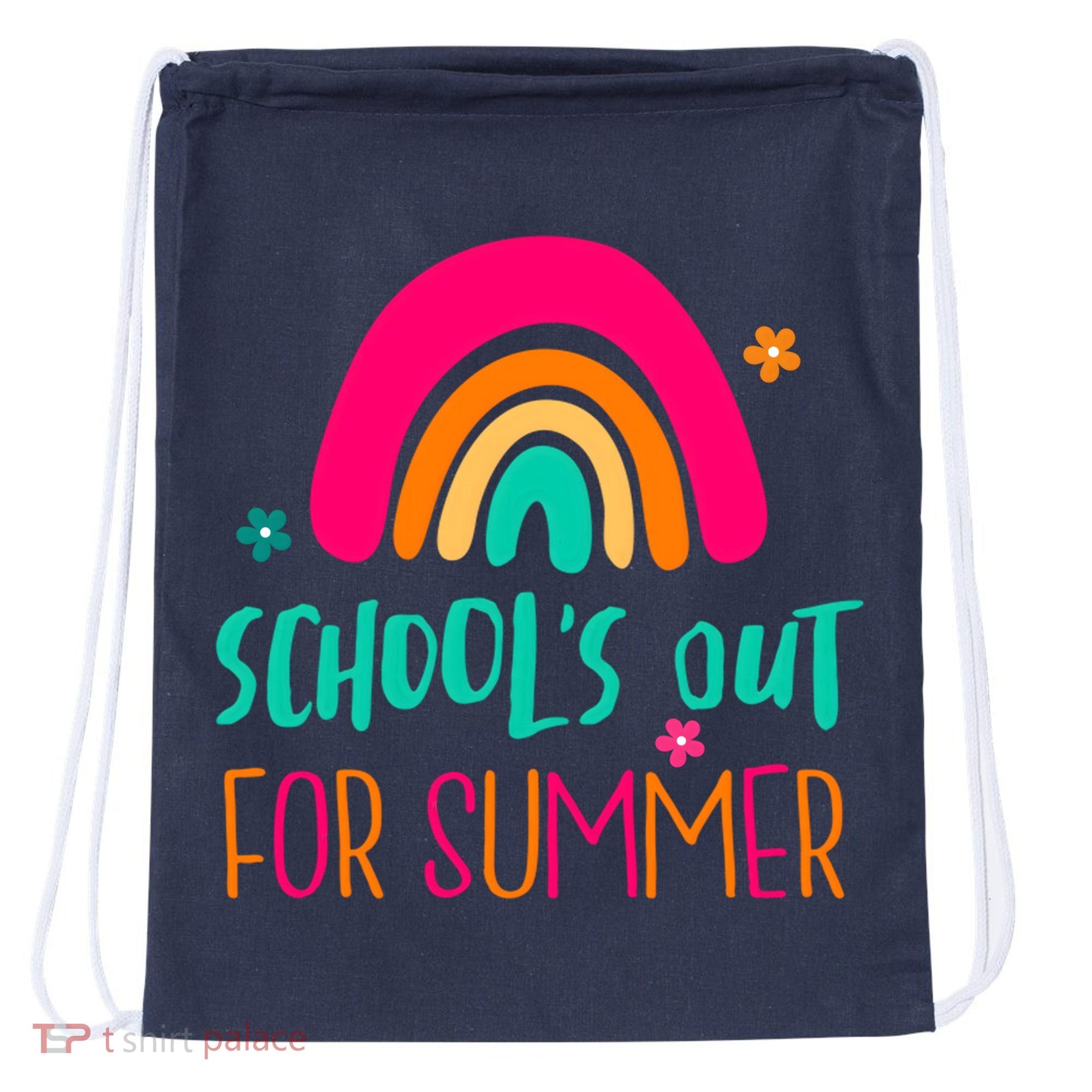 Schools Out For Summer Cute Rainbow Drawstring Bag
