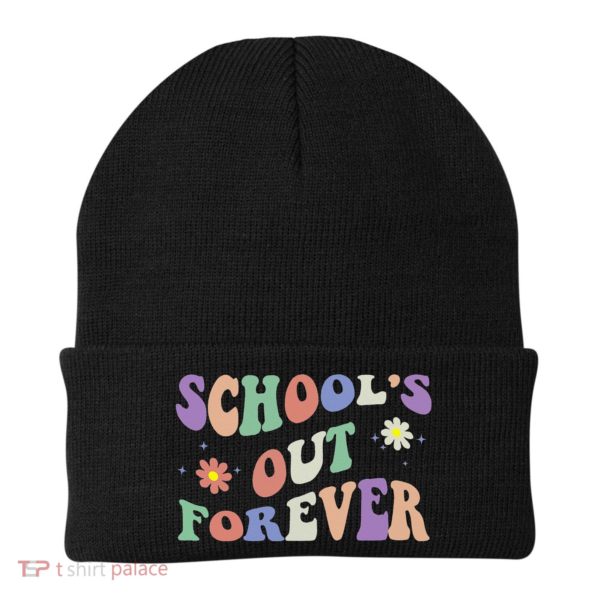 School's Out Forever Teacher Retirement Boho Flower Beanie
