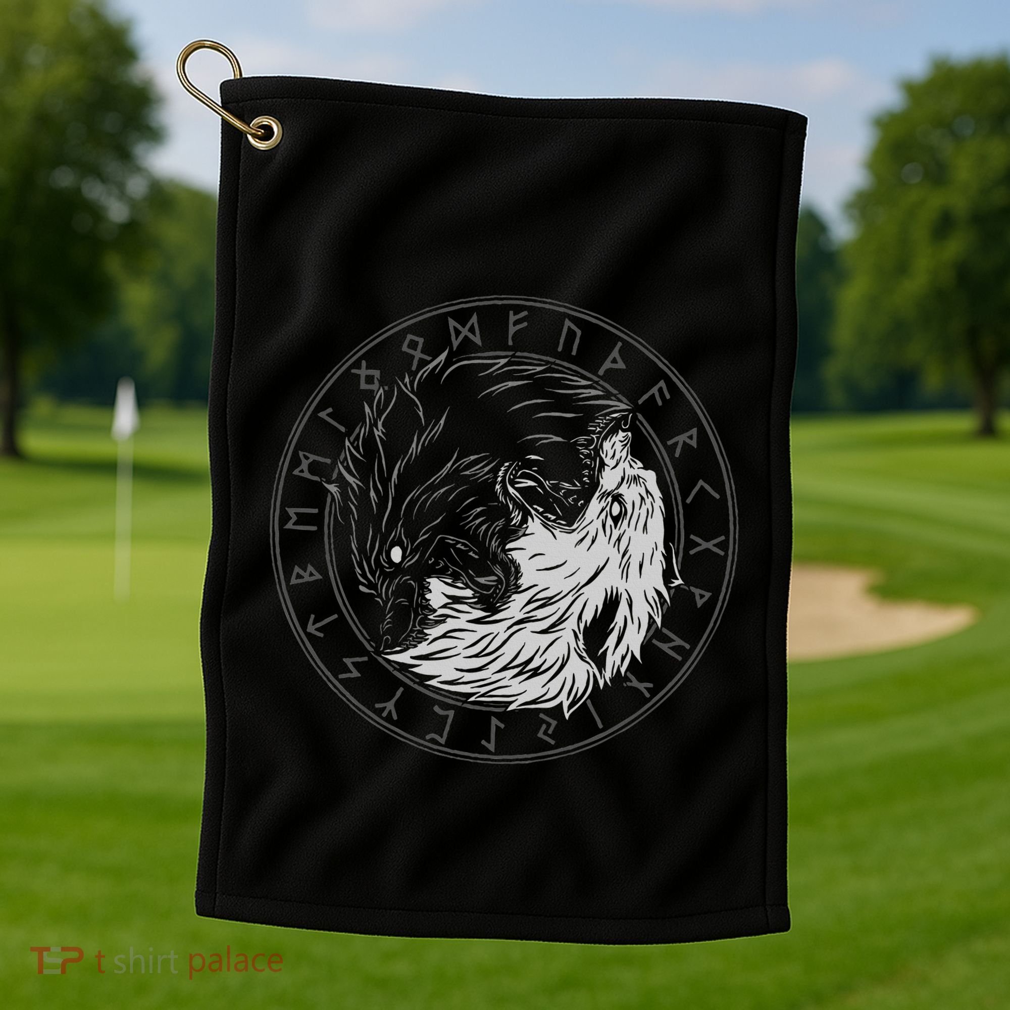 Sons Of Fenrir SköLl And Hati Ying Yang Wolf Golf Towel