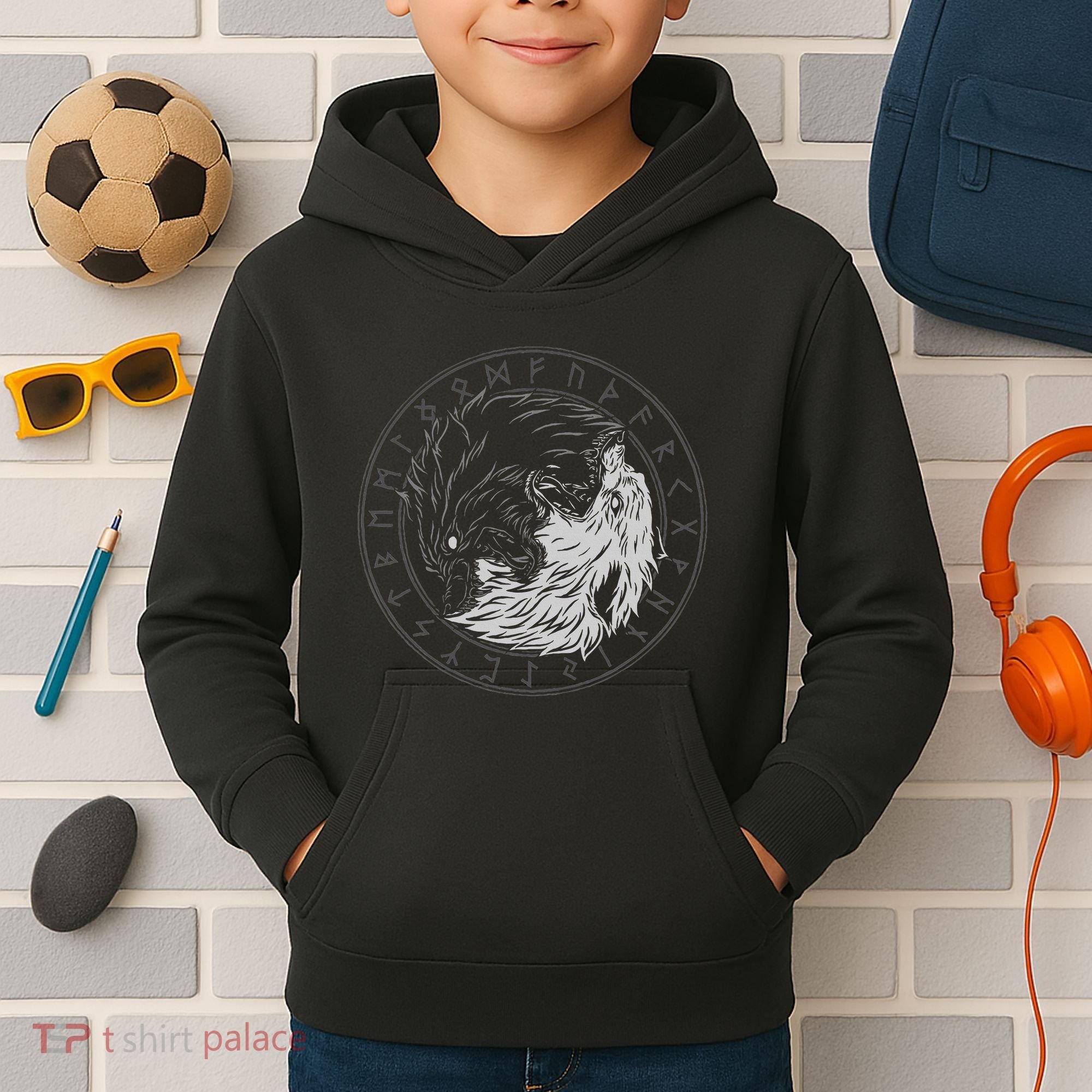 Sons Of Fenrir SköLl And Hati Ying Yang Wolf Kids Hoodie