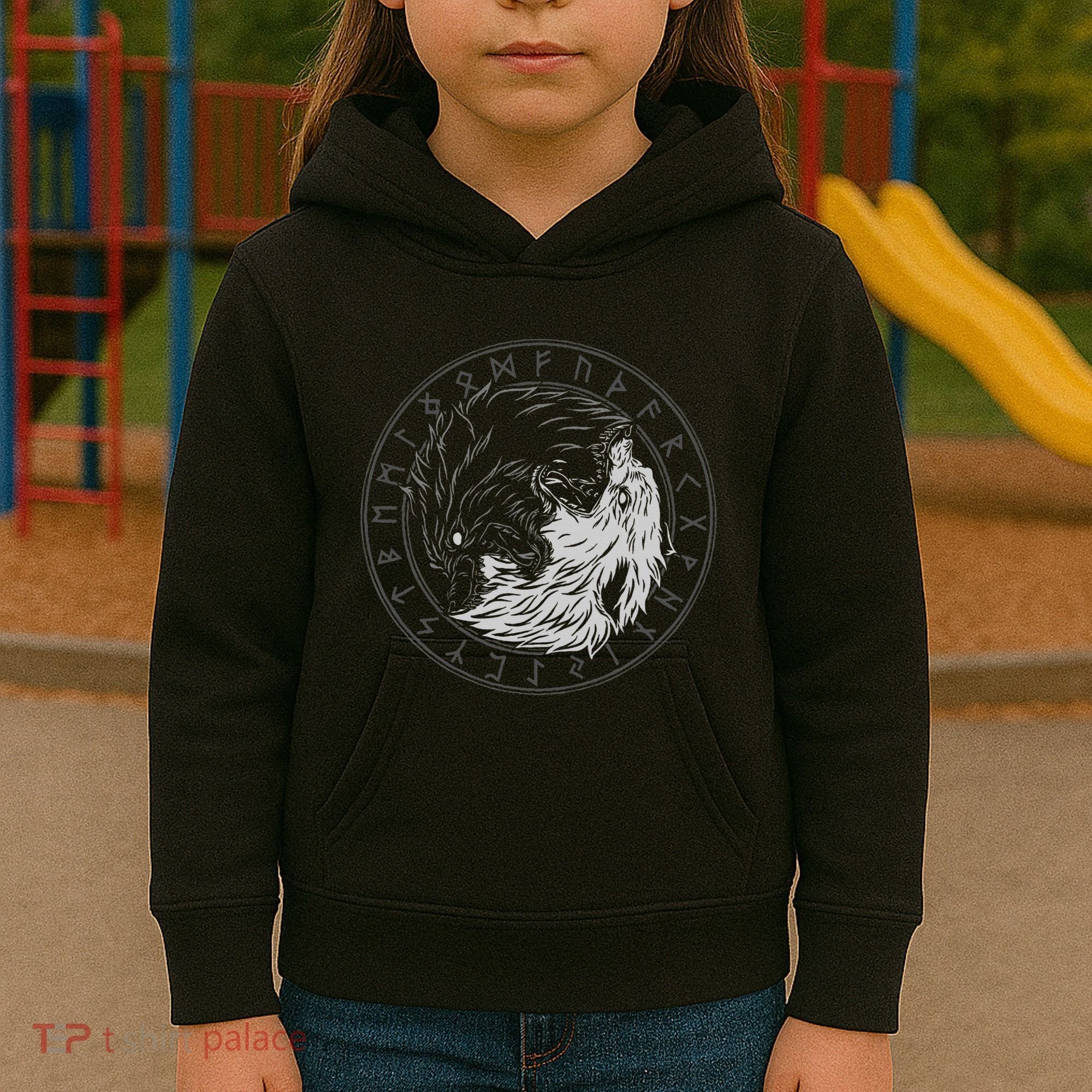Sons Of Fenrir SköLl And Hati Ying Yang Wolf Kids Hoodie