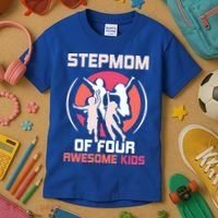 Stepmom Of Four Awesome Mother's Day Stepmother Mom Gift Kids T-Shirt thumb 3