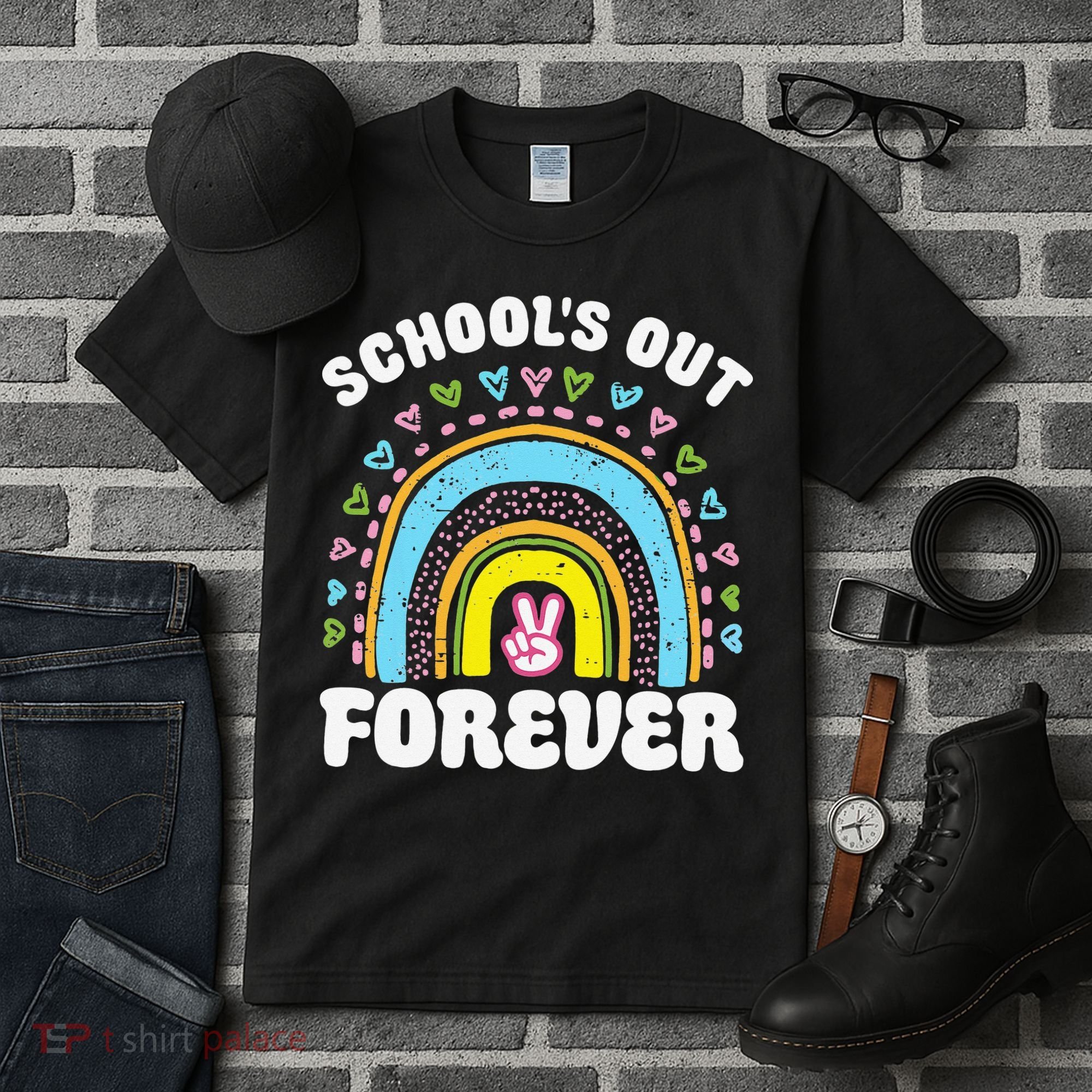 School's Out Forever Rainbow Teacher Retirement Teacher Life Tall T-Shirt