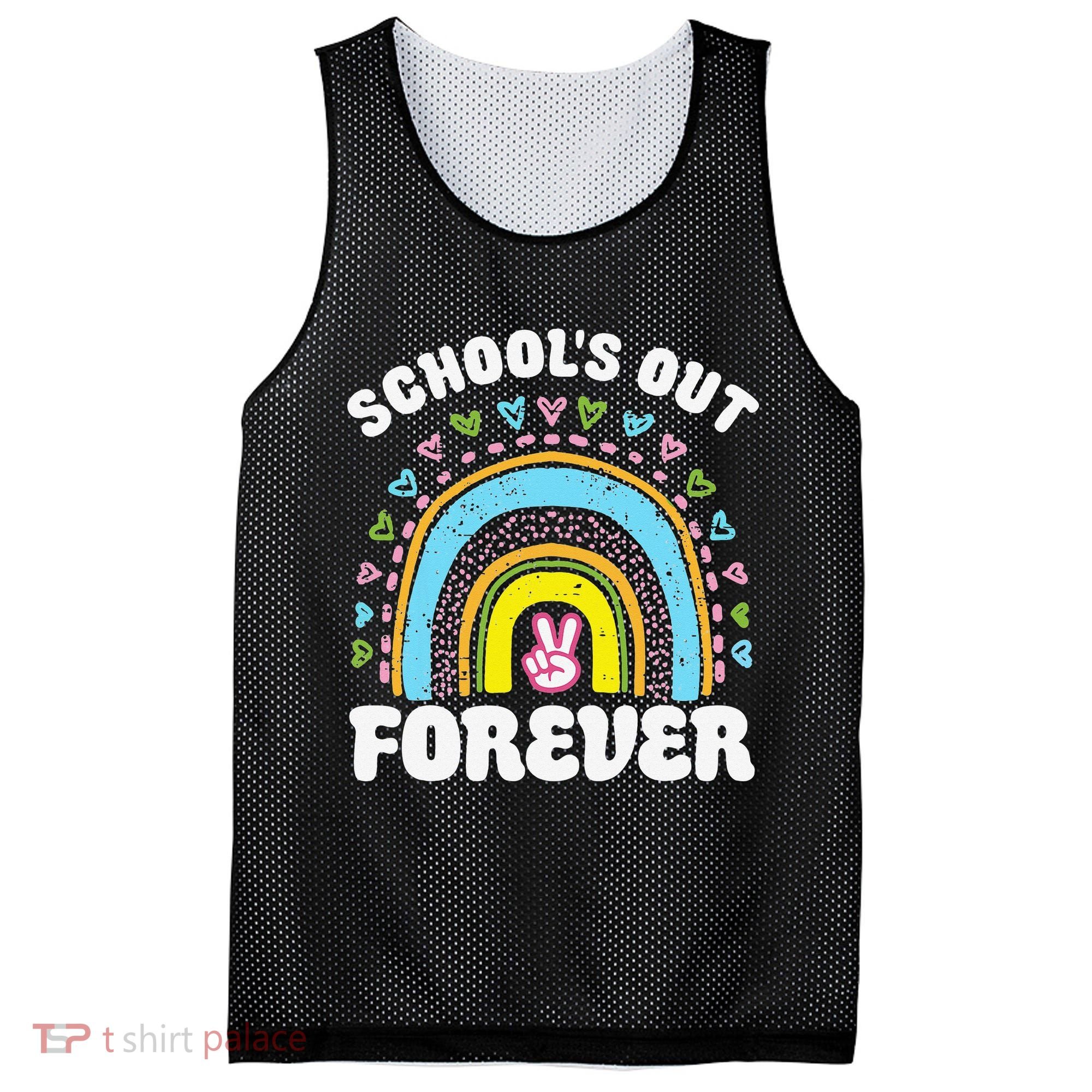 School's Out Forever Rainbow Teacher Retirement Teacher Life Mesh Reversible Basketball Jersey Tank